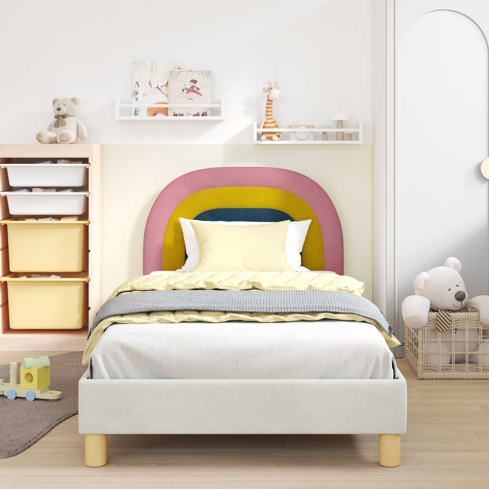 Struttura letto bambini con testata Crema 90 x 200 cm Velluto | homemem39