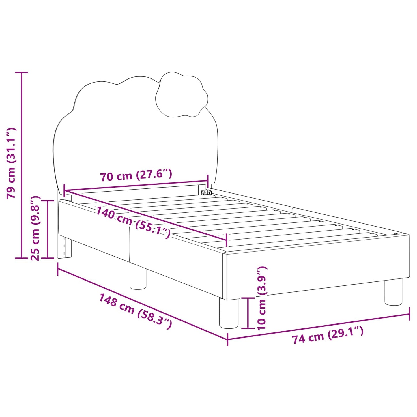 Struttura letto per bambini con testata Rosa 70 x 140 cm PU | homemem39