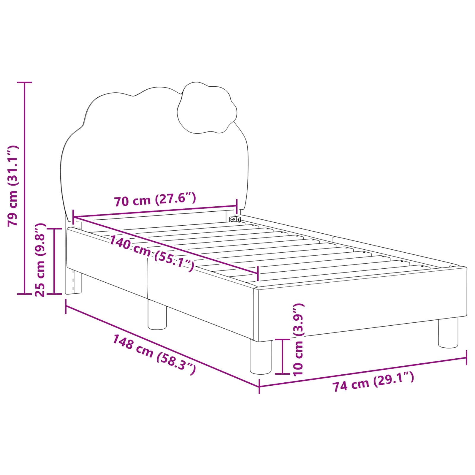Struttura letto per bambini con testata Blu 70 x 140 cm PU | homemem39