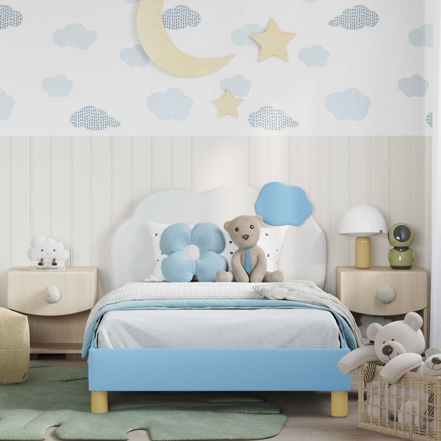 Struttura letto bambini con testata Blu 90 x 190 cm PU | homemem39