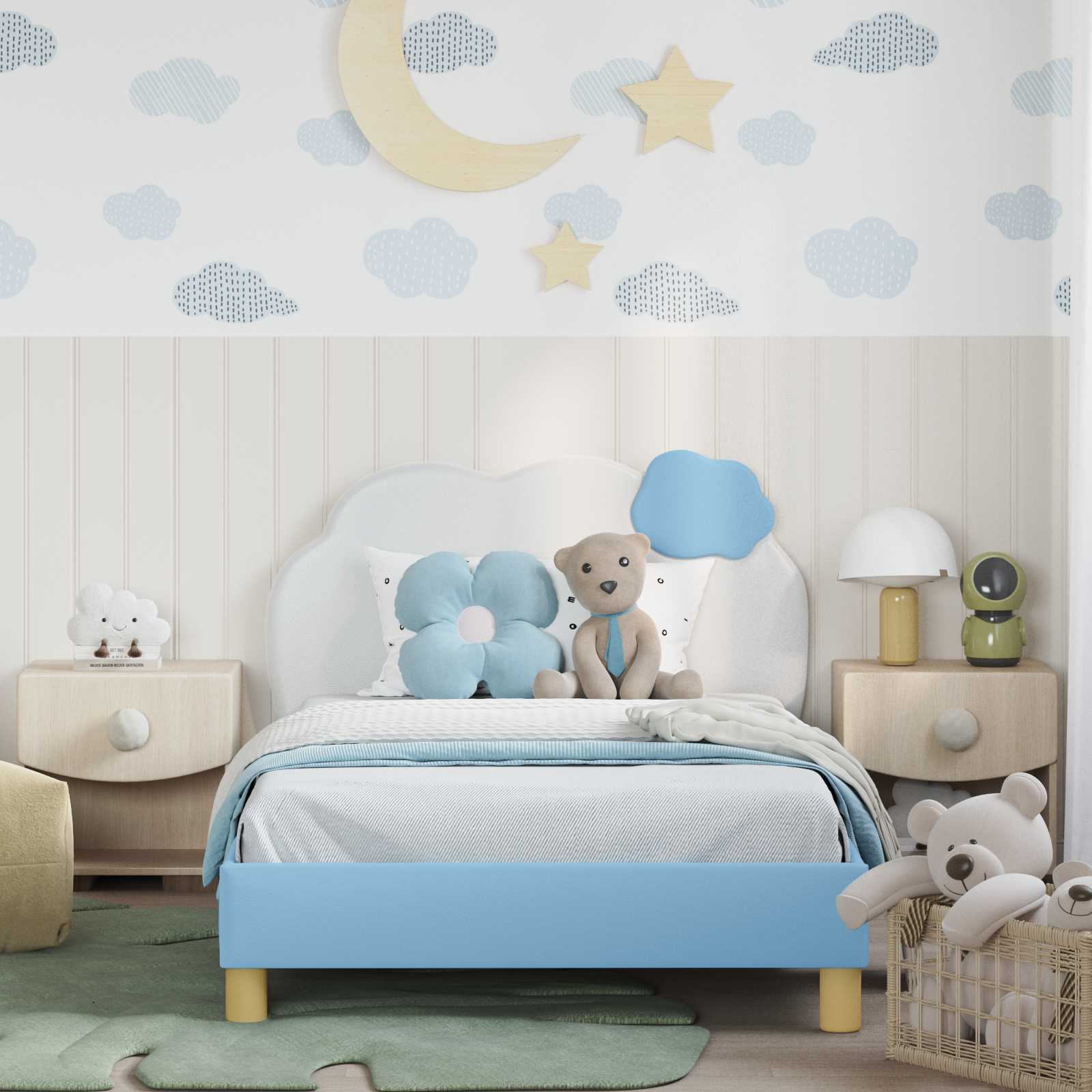Struttura letto bambini con testata Blu 90 x 190 cm PU | homemem39