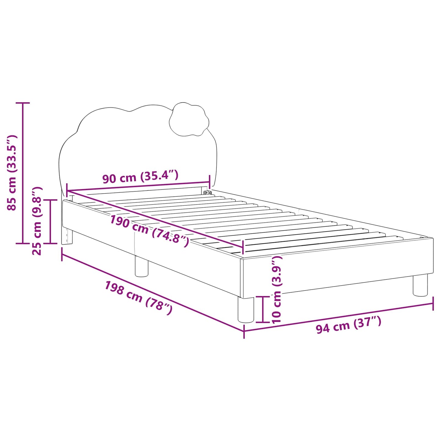 Struttura letto bambini con testata Blu 90 x 190 cm PU | homemem39