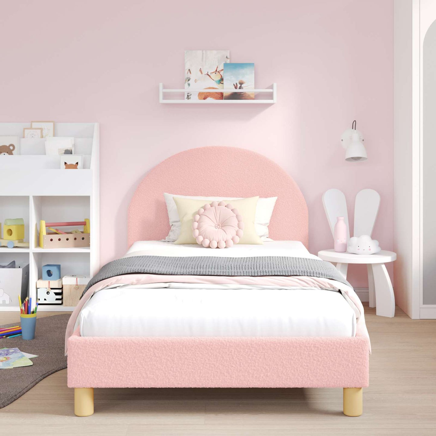 Struttura letto bambini con testata Rosa 80 x 200 cm Bouclé | homemem39