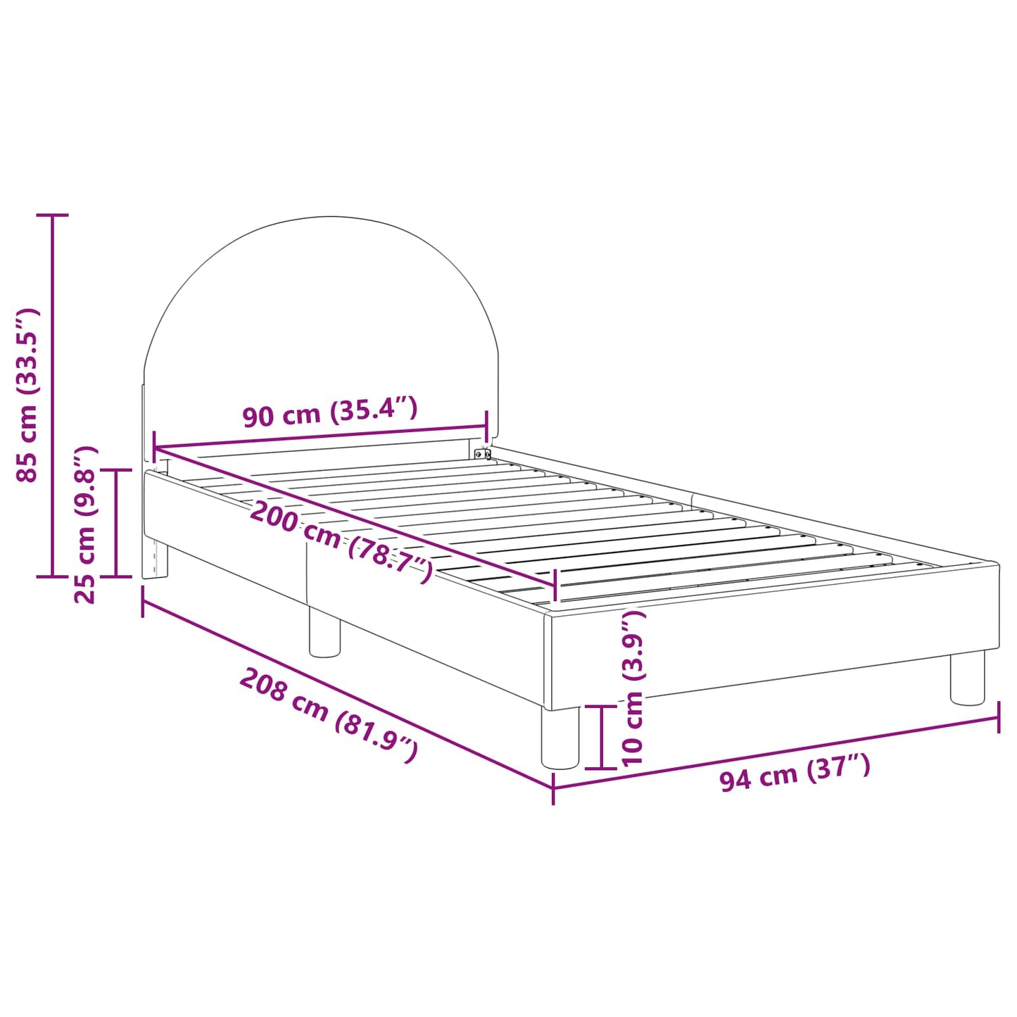 Struttura letto bambini con testata Grigio Chiaro 90x200 cm | homemem39