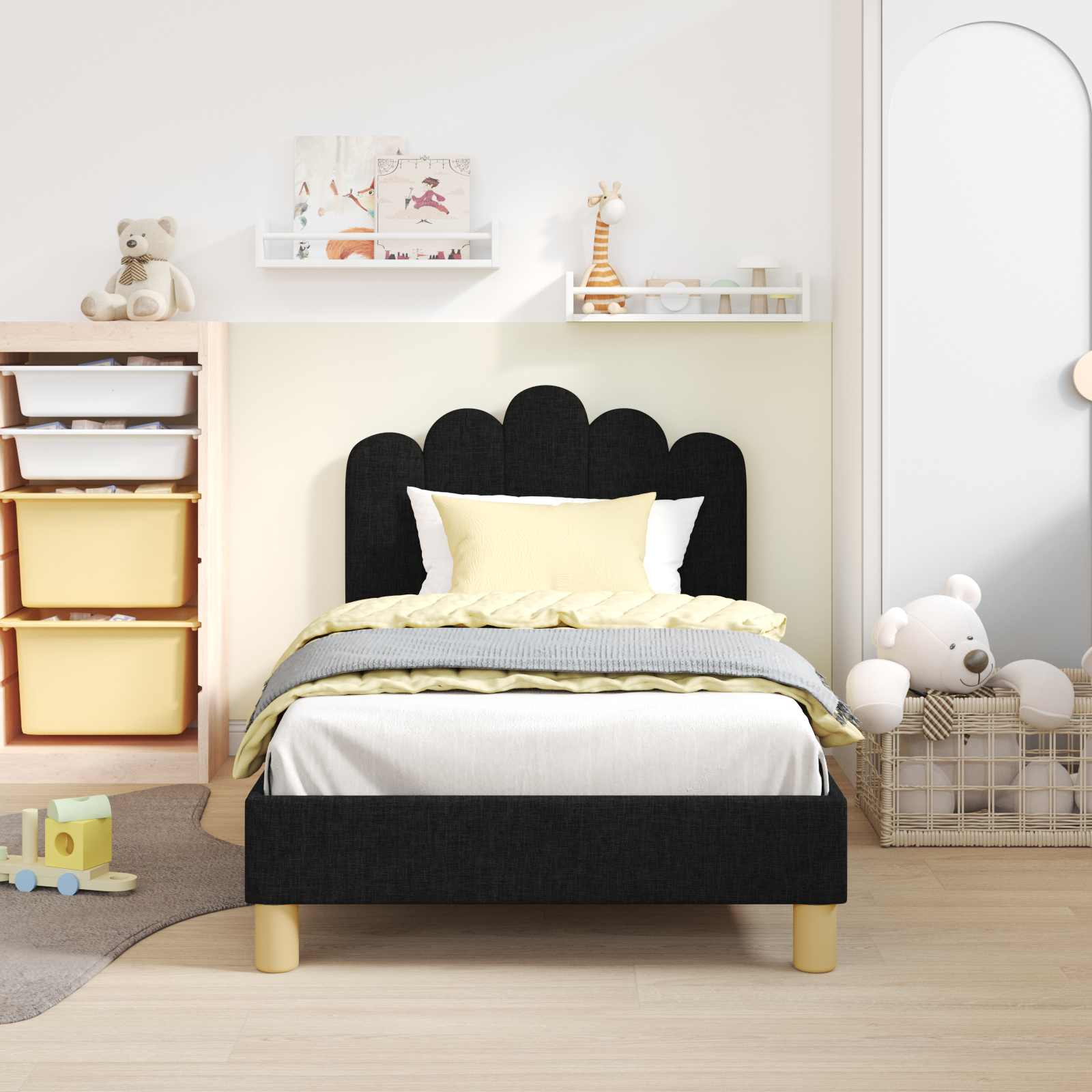 Struttura letto bambini con testata Nero 80 x 160 cm Tessuto | homemem39