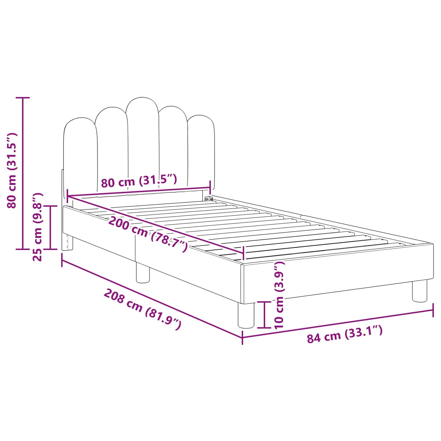 Struttura letto bambini con testata Nero 80 x 200 cm Tessuto | homemem39