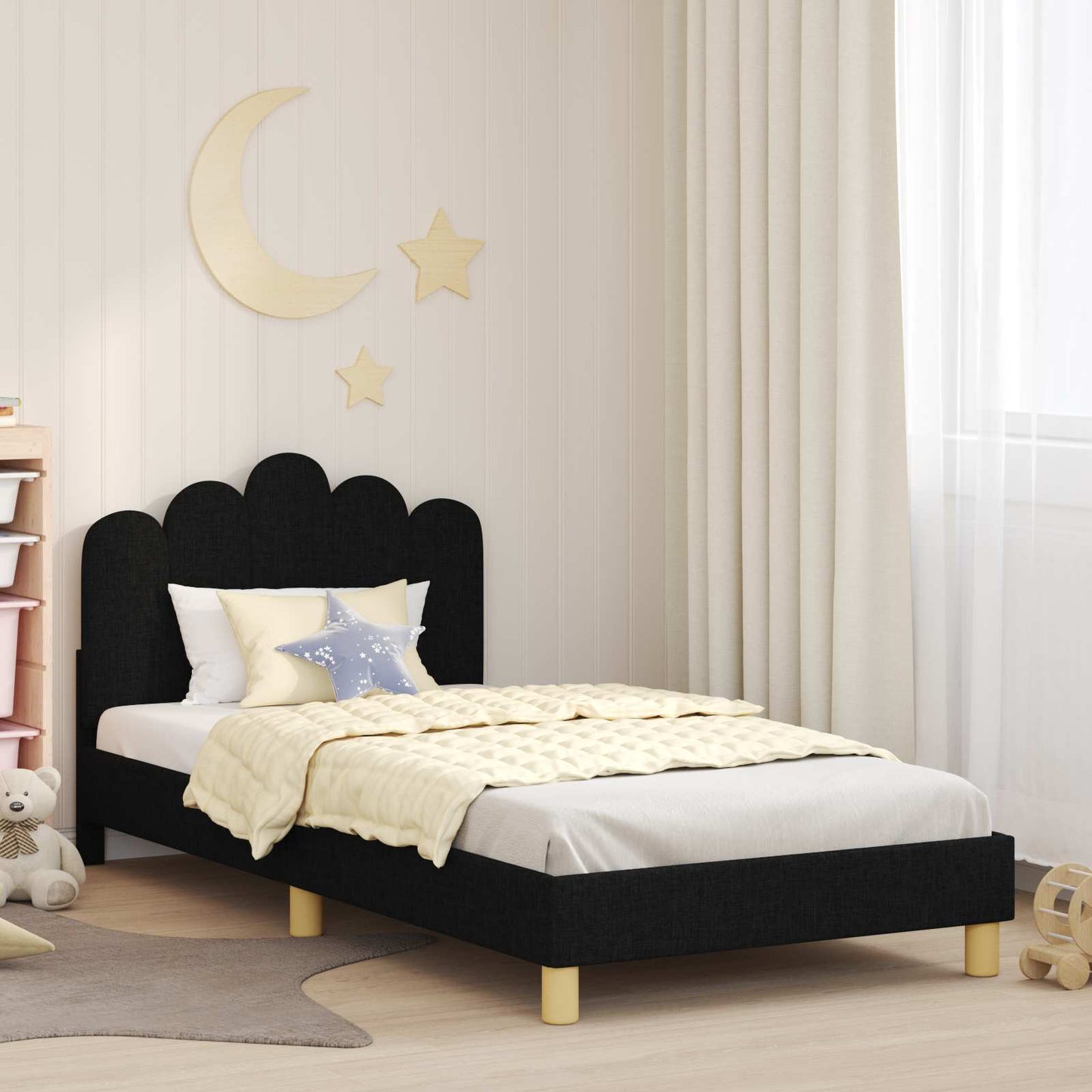 Struttura letto bambini con testata Nero 90 x 190 cm Tessuto | homemem39