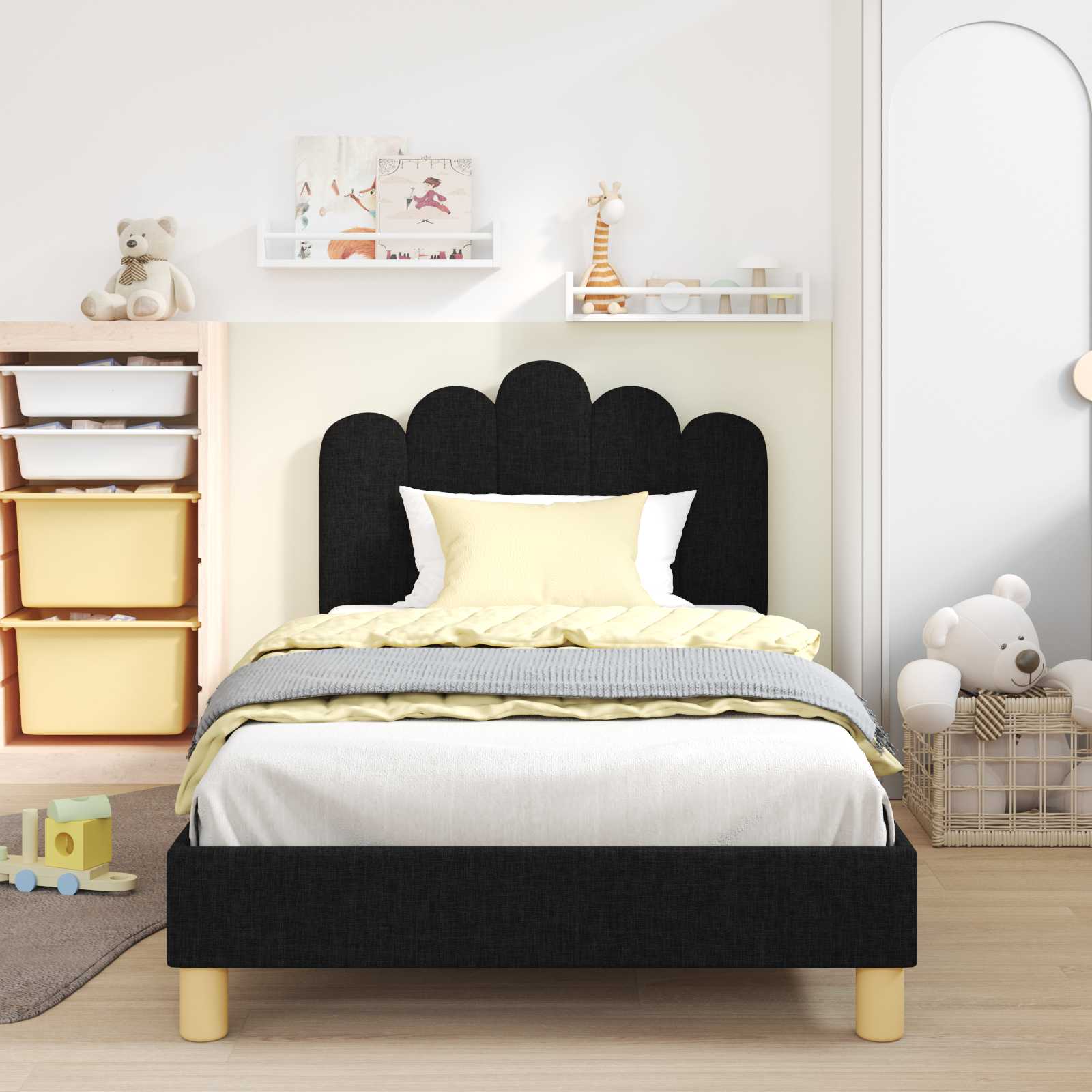 Struttura letto bambini con testata Nero 90 x 190 cm Tessuto | homemem39