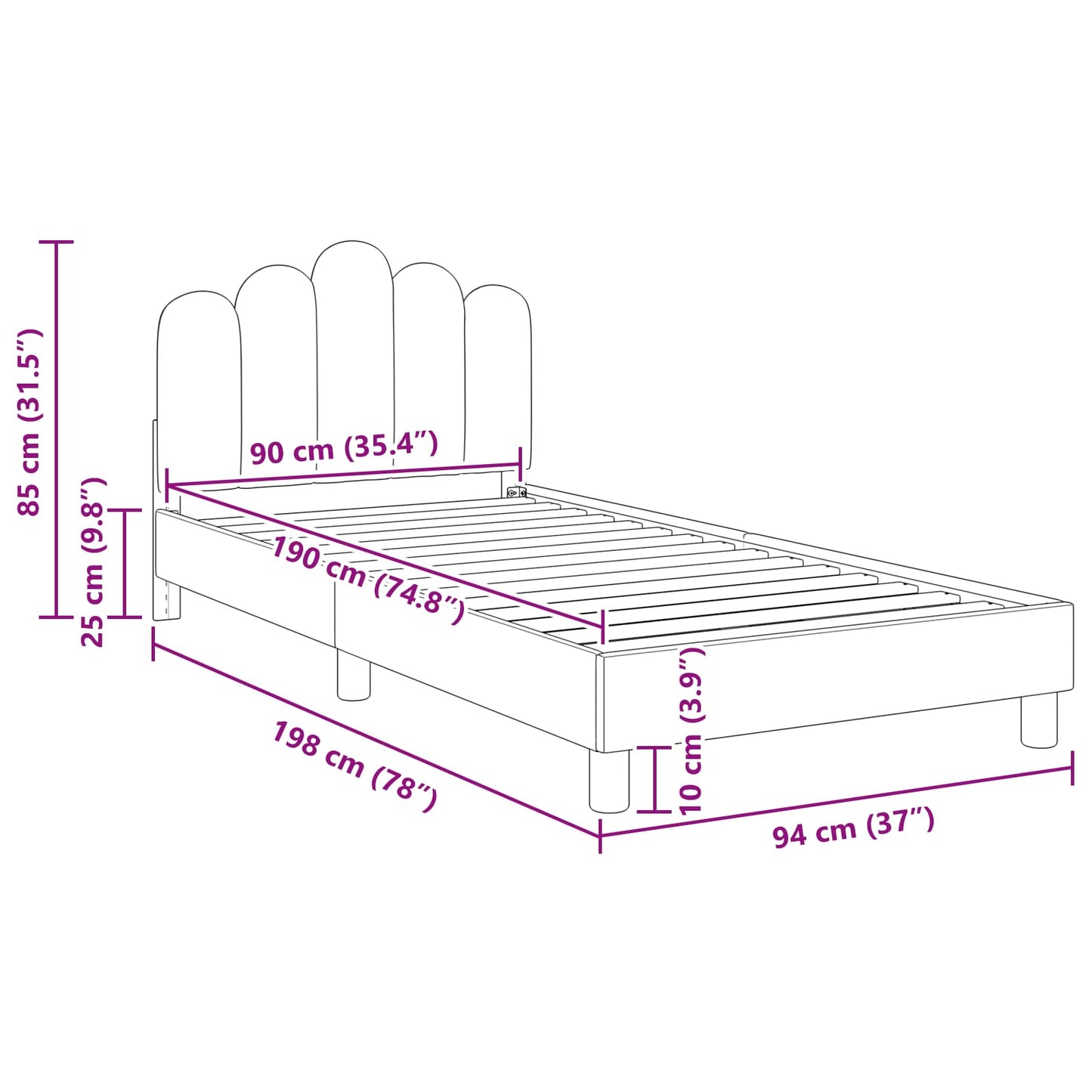 Struttura letto bambini con testata Nero 90 x 190 cm Tessuto | homemem39