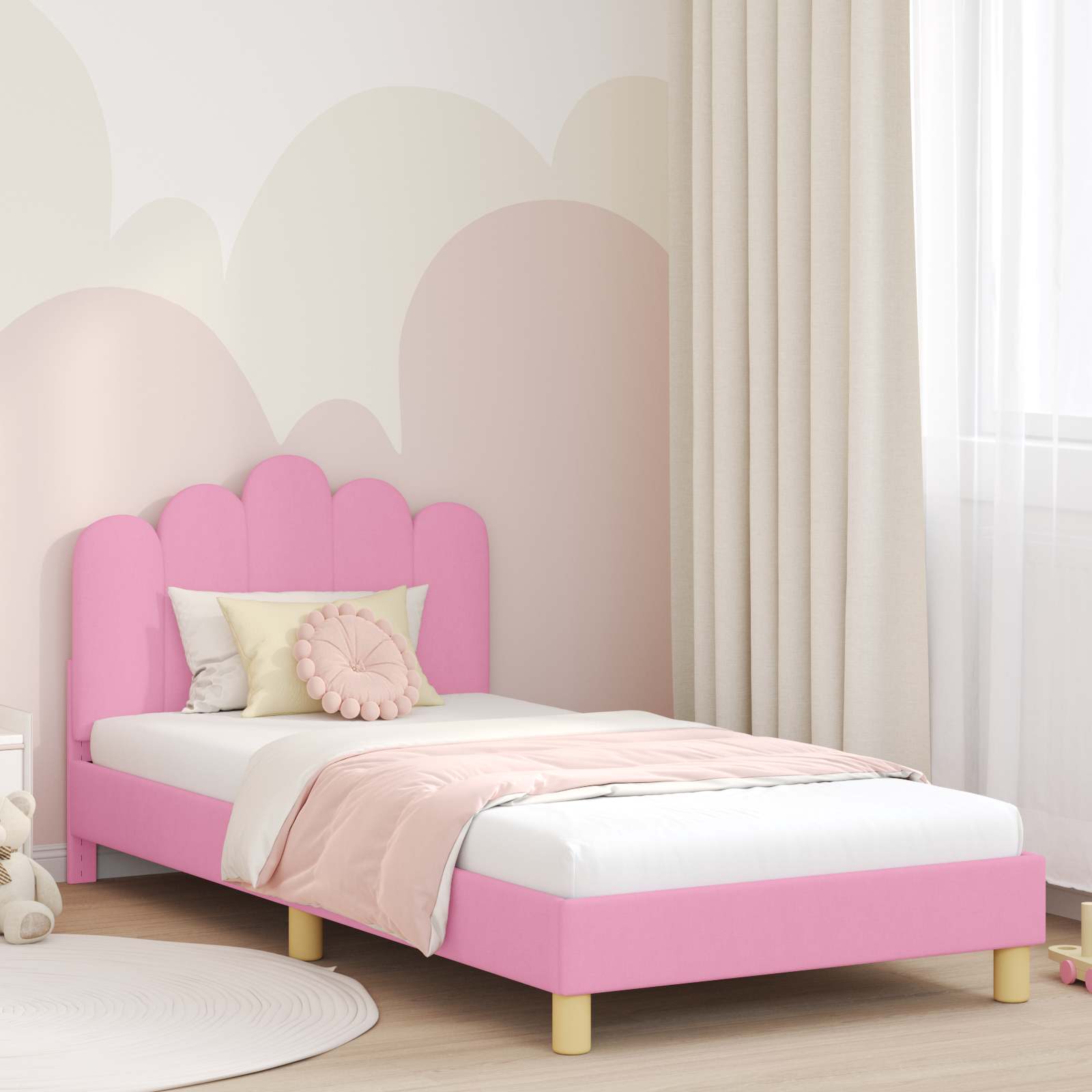 Struttura letto bambini con testata Rosa 90 x 200 cm Tessuto | homemem39