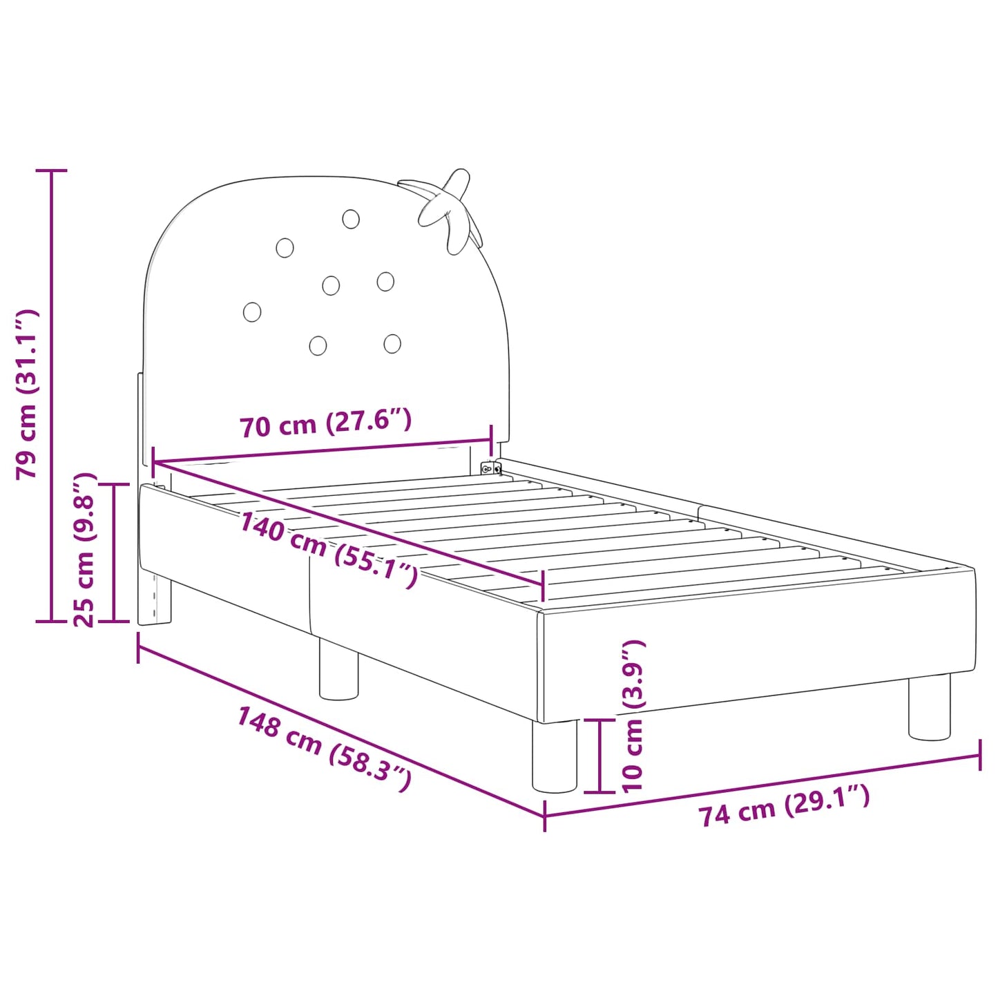 Struttura letto per bambini con testata Rosa 70 x 140 cm | homemem39