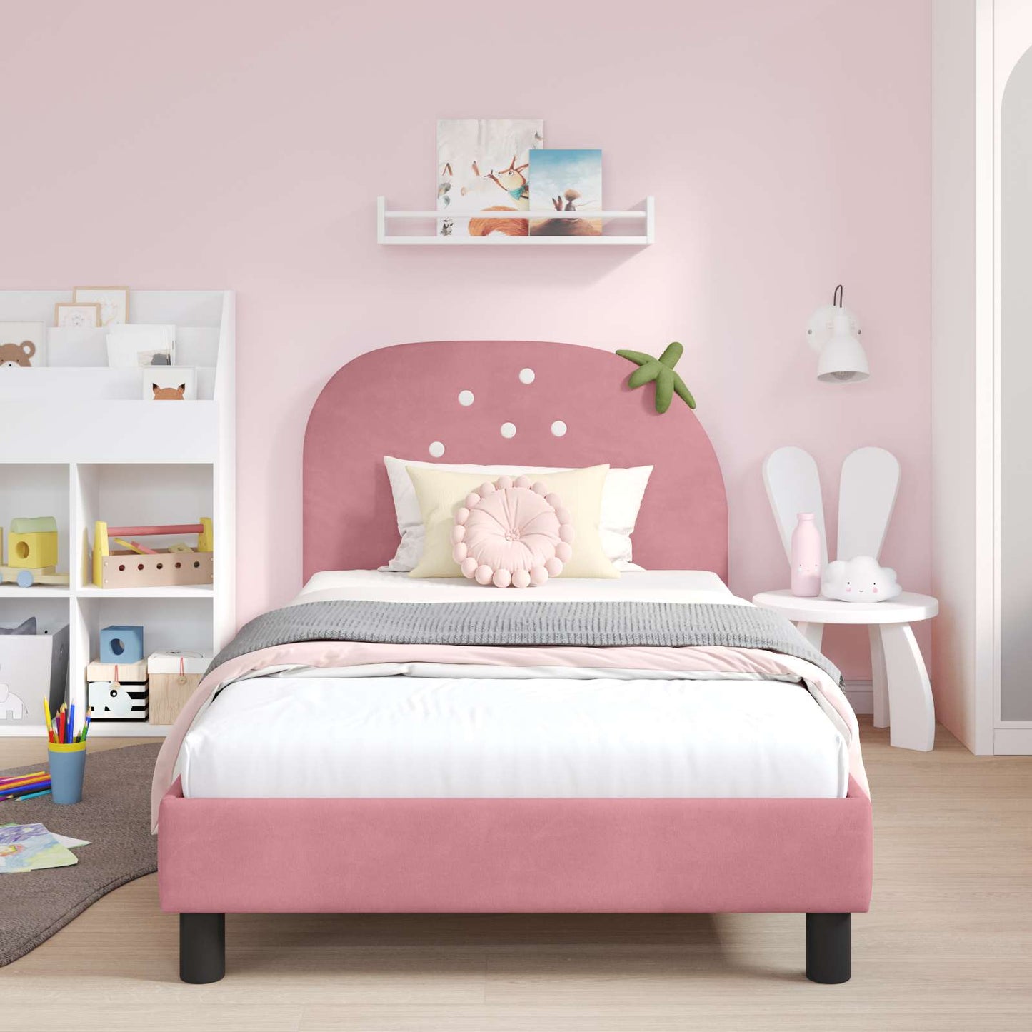 Struttura letto bambini con testata Rosa 90 x 200 cm Velluto | homemem39