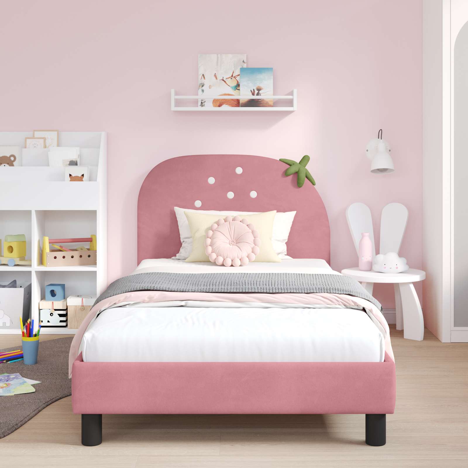 Struttura letto bambini con testata Rosa 90 x 200 cm Velluto | homemem39