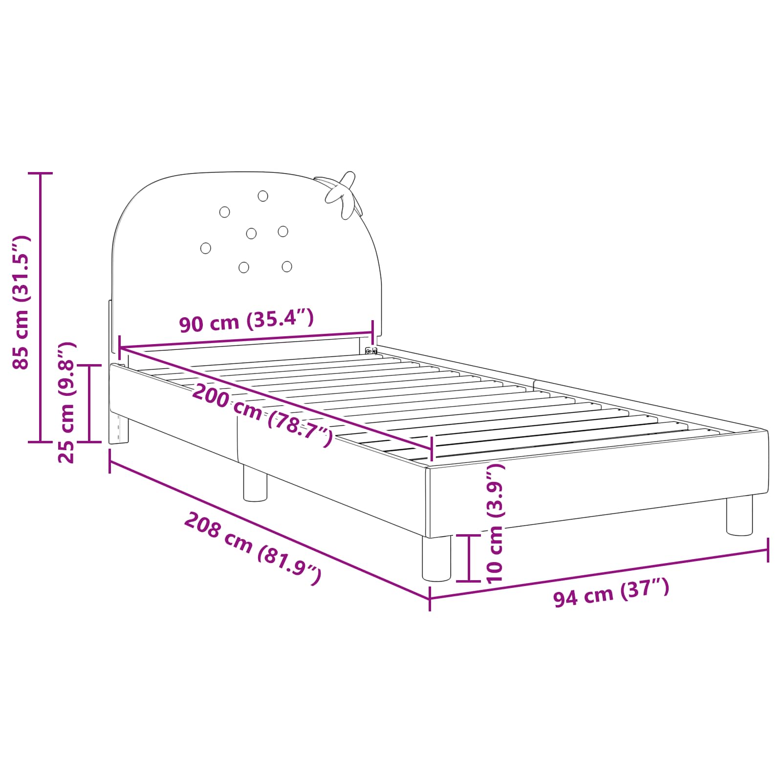 Struttura letto bambini con testata Rosa 90 x 200 cm Velluto | homemem39