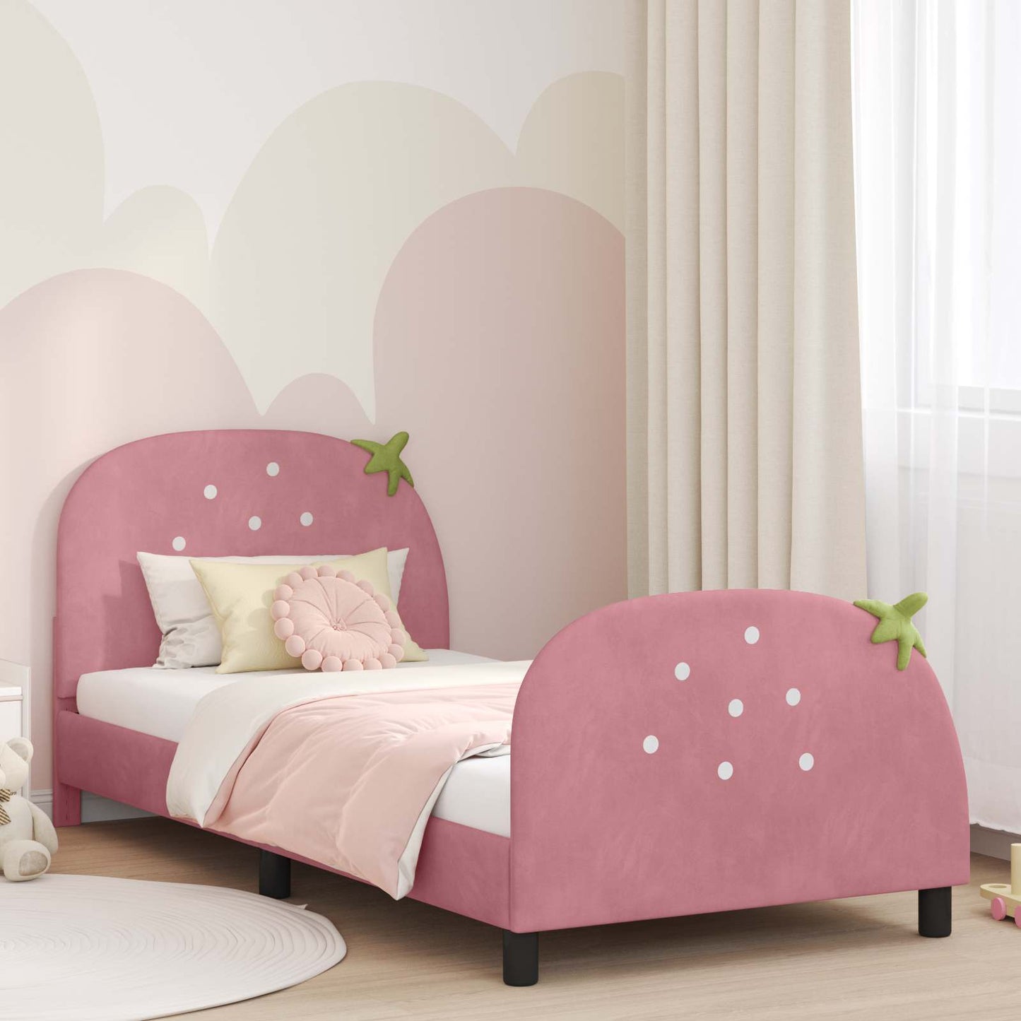 Struttura letto bambini con testata Rosa 90 x 190 cm Velluto | homemem39