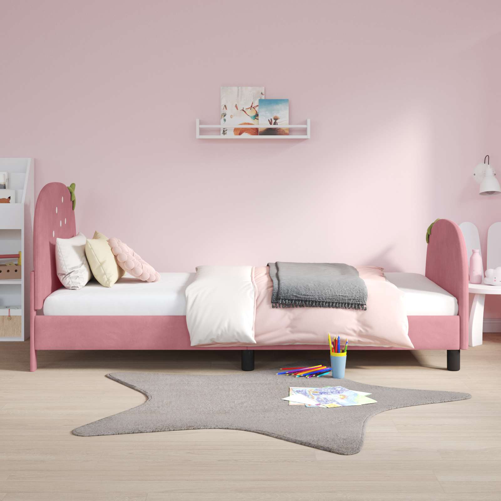 Struttura letto bambini con testata Rosa 90 x 190 cm Velluto | homemem39