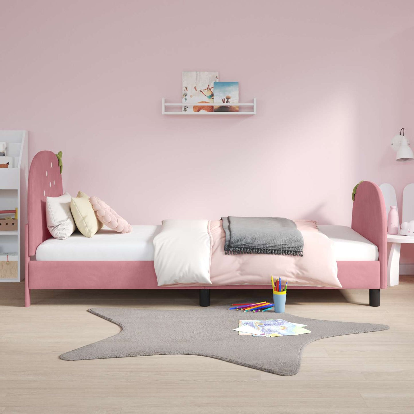 Struttura letto bambini con testata Rosa 90 x 200 cm Velluto | homemem39