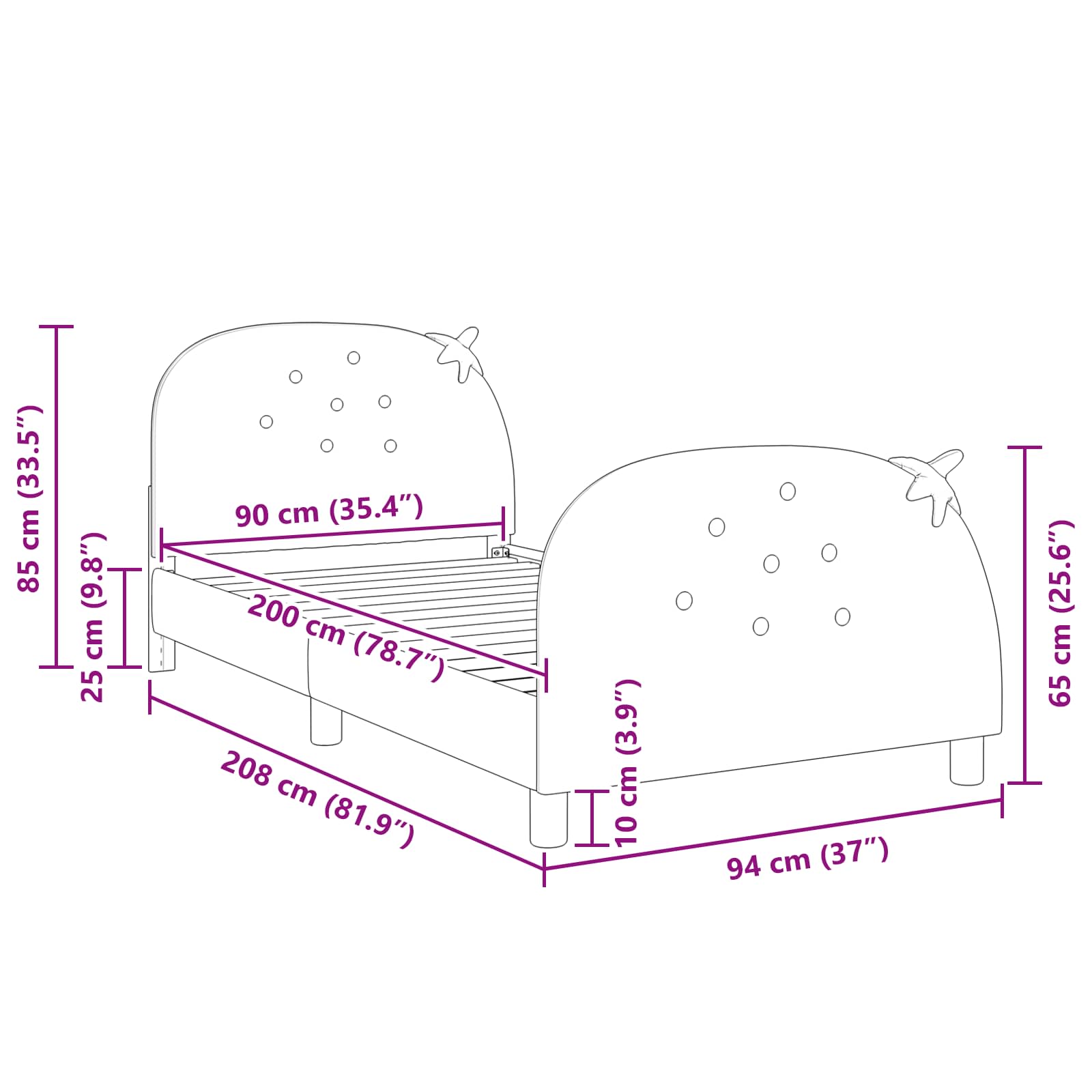 Struttura letto bambini con testata Rosa 90 x 200 cm Velluto | homemem39