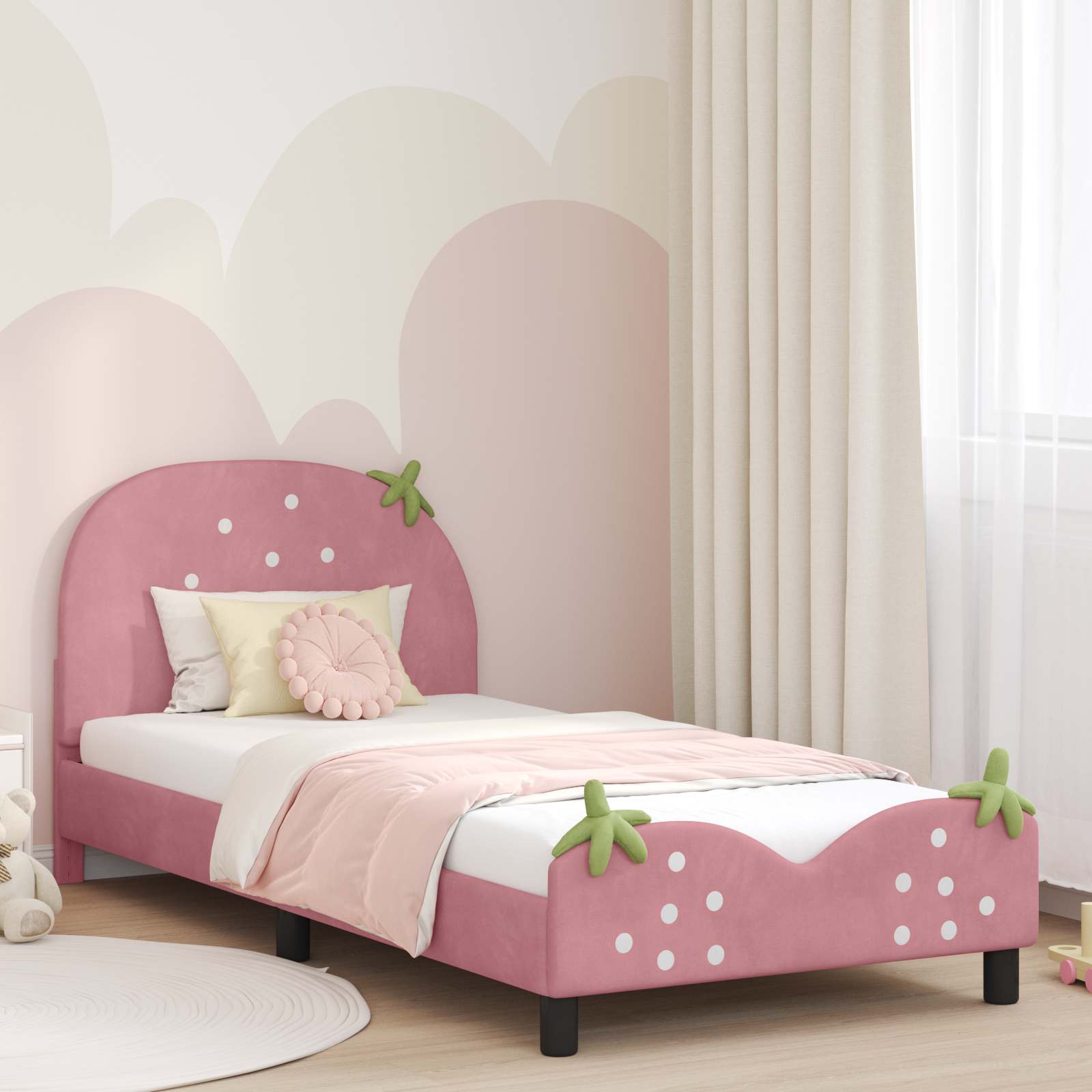 Struttura letto bambini con testata Rosa 80 x 200 cm Velluto | homemem39