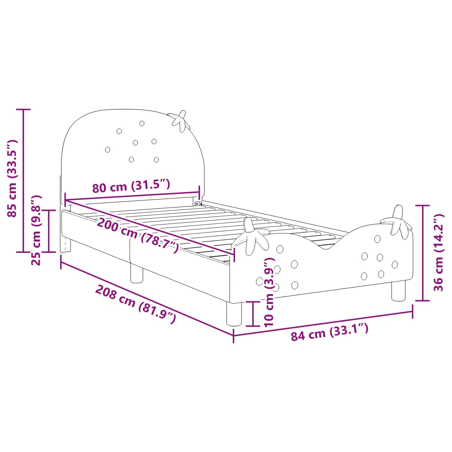 Struttura letto bambini con testata Rosa 80 x 200 cm Velluto | homemem39