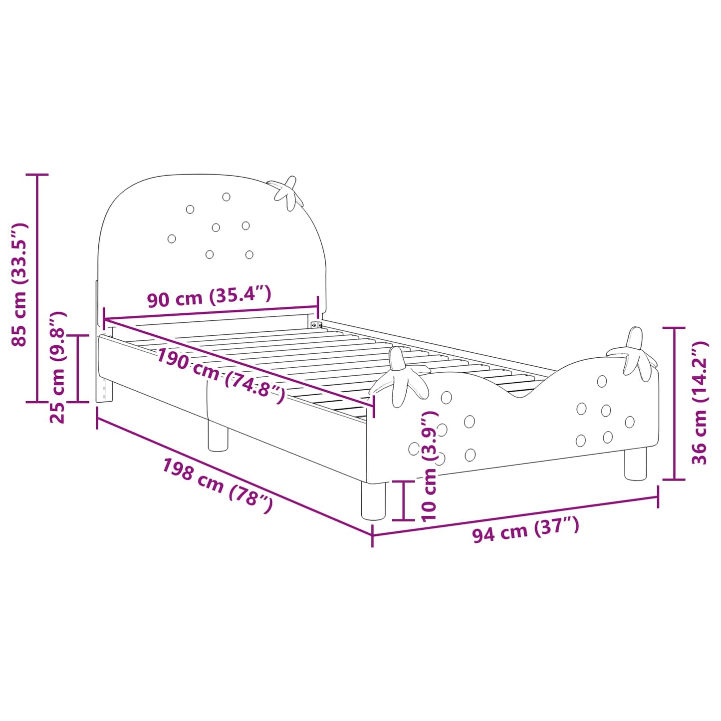 Struttura letto bambini con testata Rosa 90 x 190 cm Velluto | homemem39