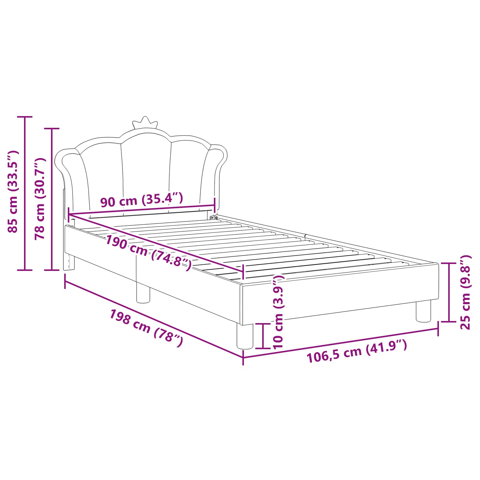 Struttura letto bambini con testata Rosa 90 x 190 cm PU | homemem39