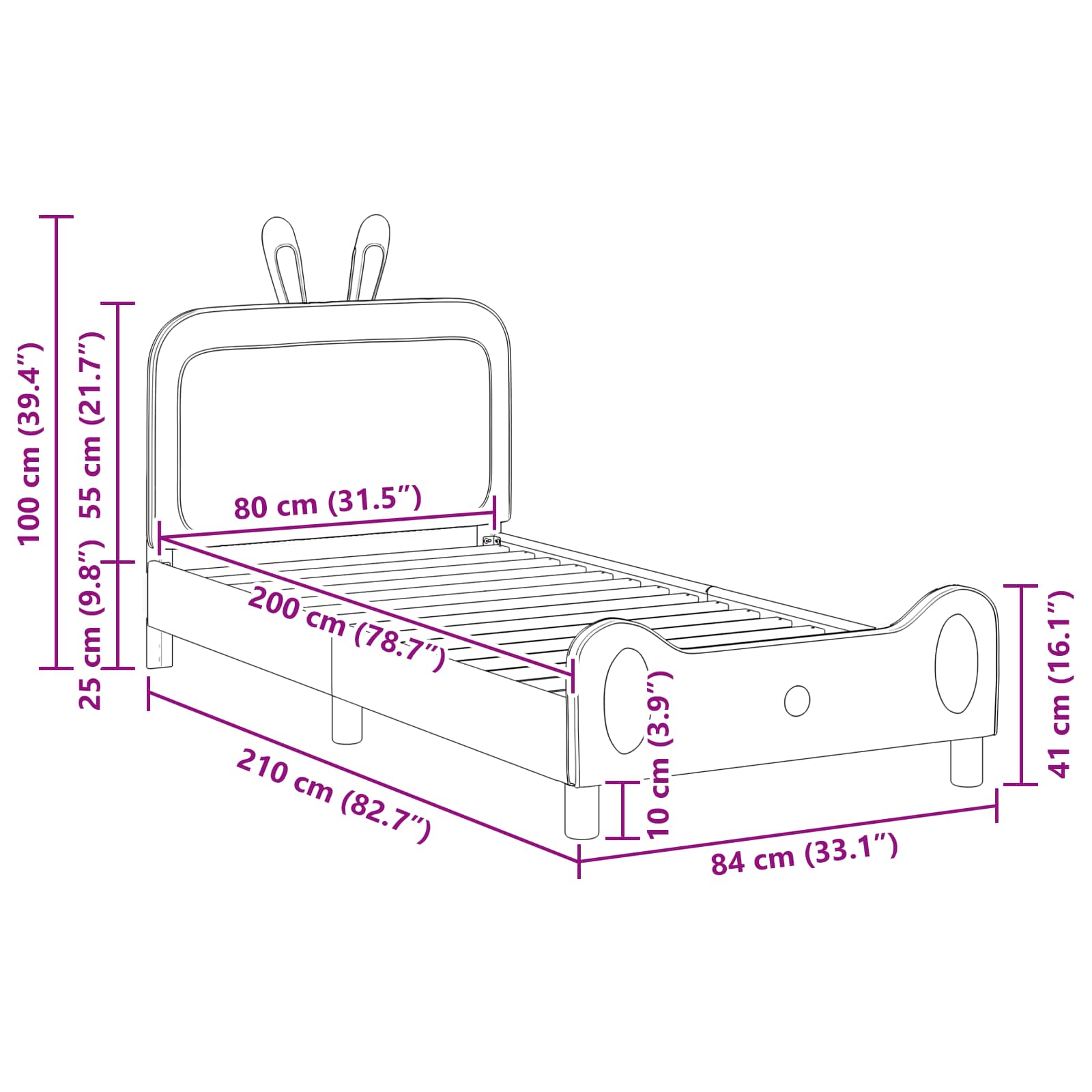 Struttura letto bambini con testata Blu 80 x 200 cm PU | homemem39