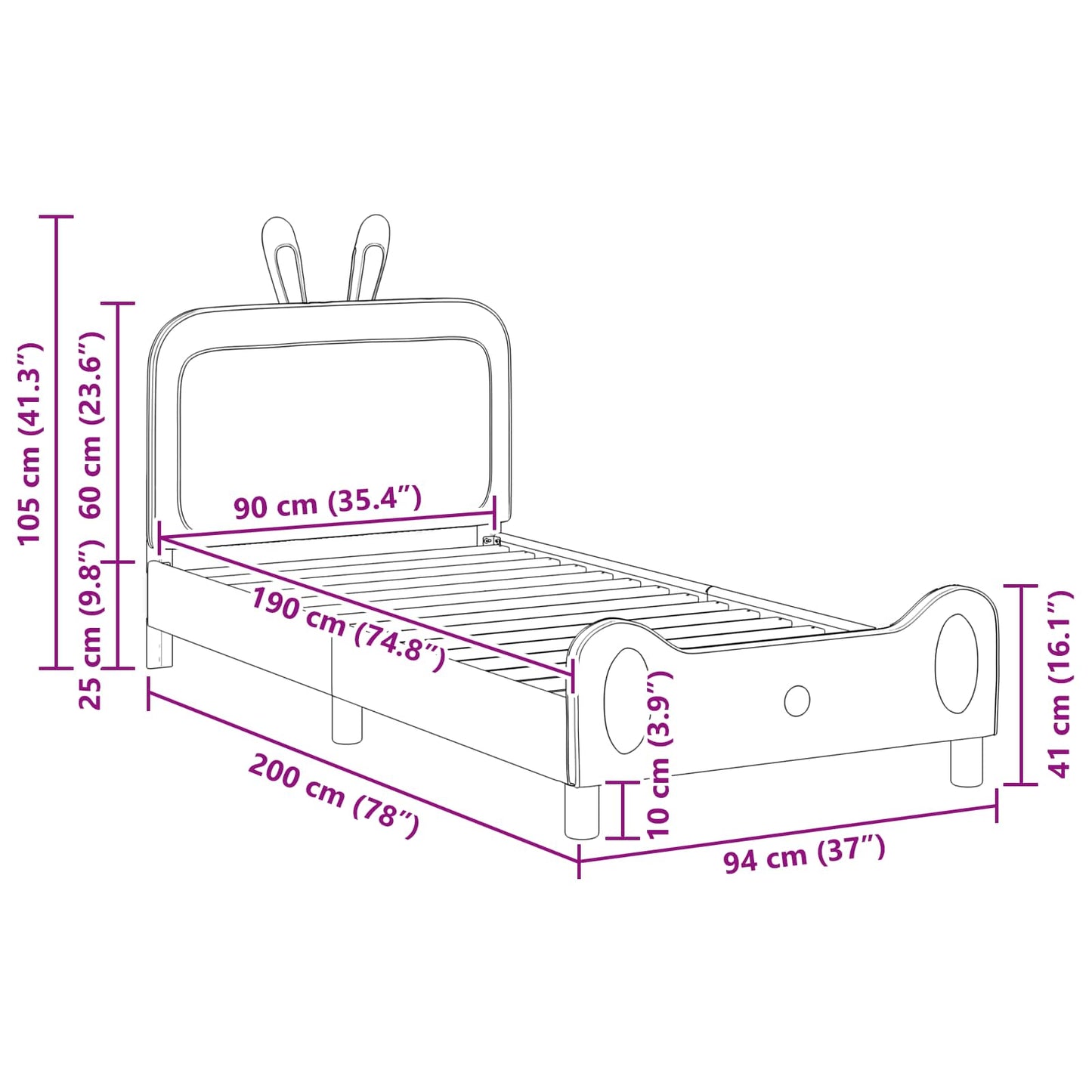 Struttura letto bambini con testata Grigio Chiaro 90 x 190 cm | homemem39