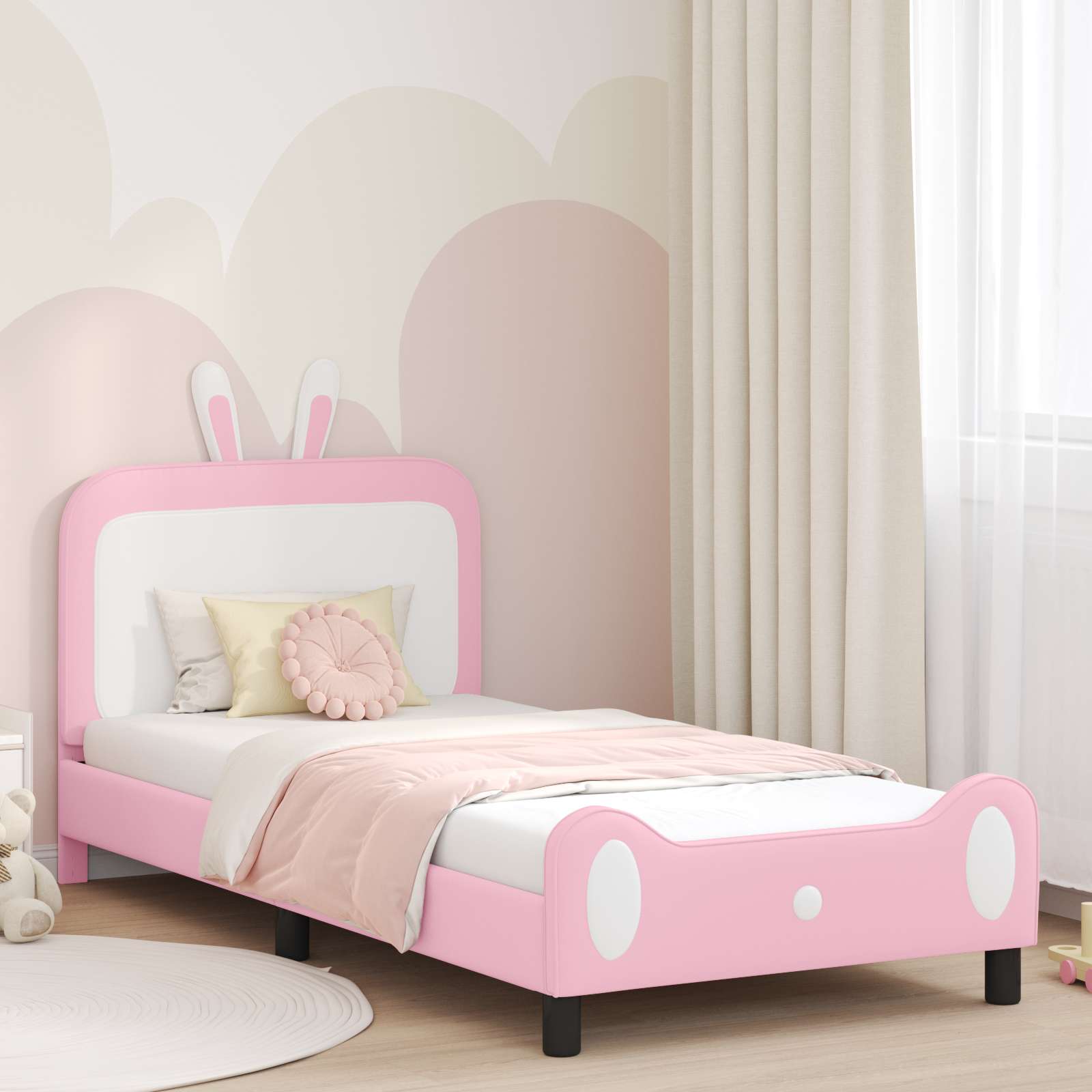 Struttura letto bambini con testata Rosa 90 x 200 cm PU | homemem39