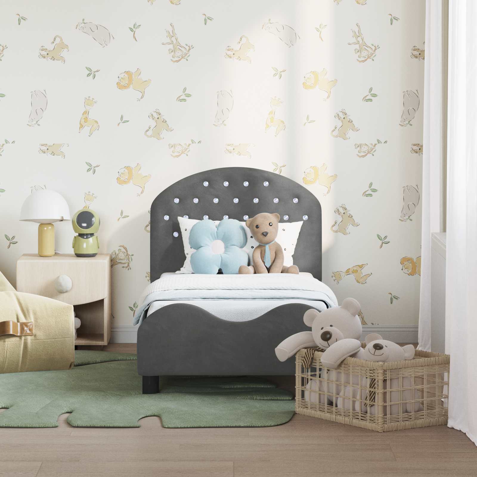 Struttura letto per bambini con testata Grigio Scuro Velluto | homemem39