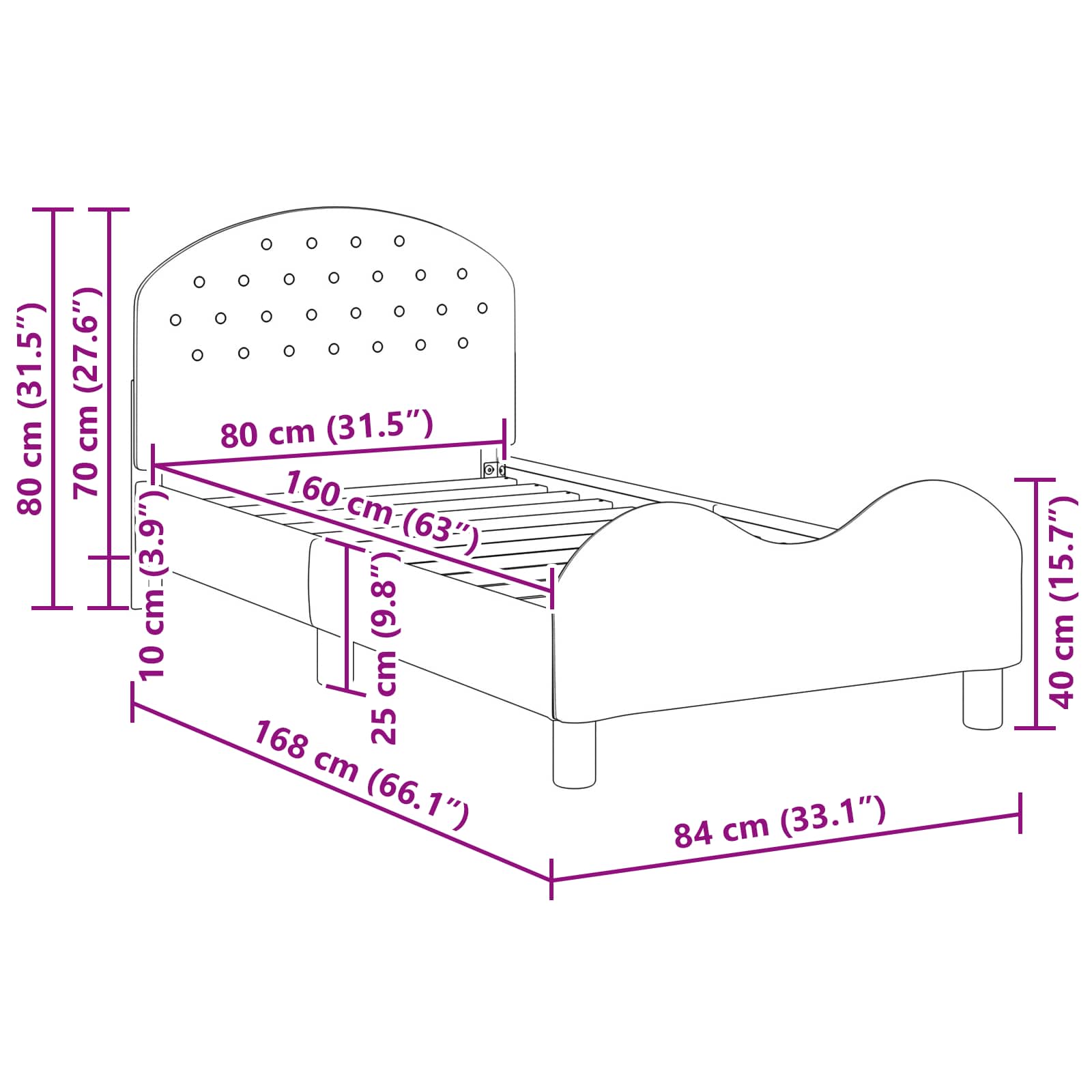 Struttura letto bambini con testata Viola 80 x 160 cm Velluto | homemem39