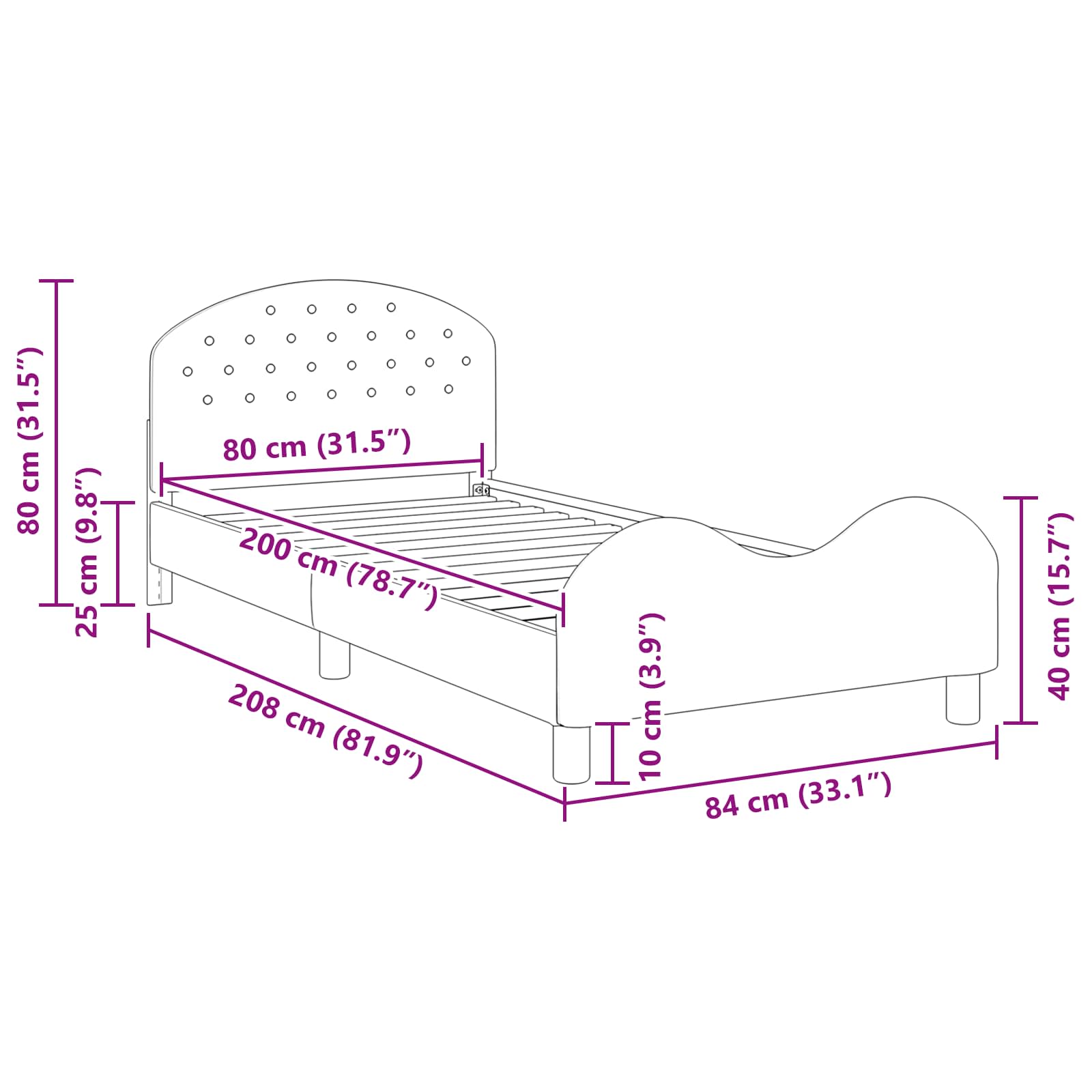 Struttura letto bambini con testata Grigio Scuro 80 x 200 cm | homemem39