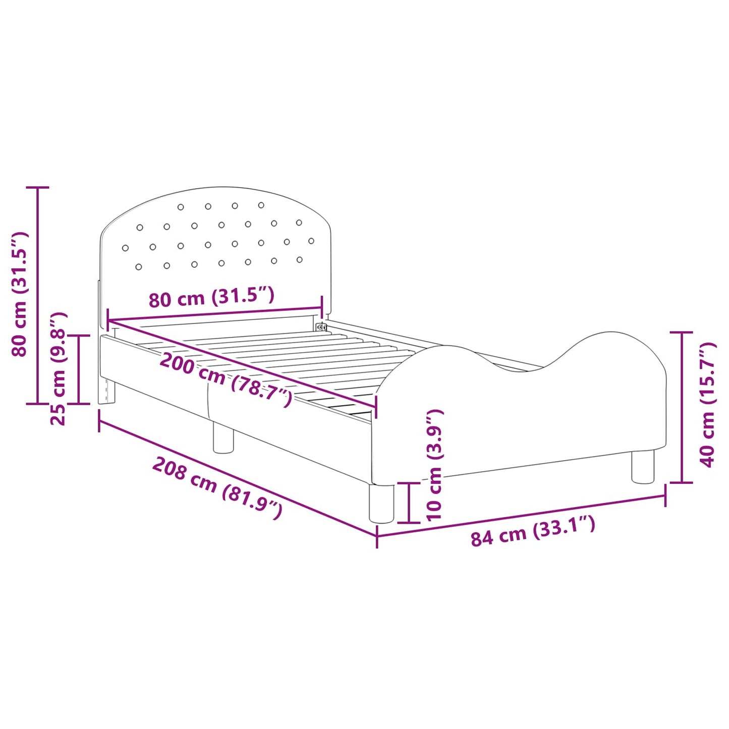 Struttura letto bambini con testata Rosa 80 x 200 cm Velluto | homemem39