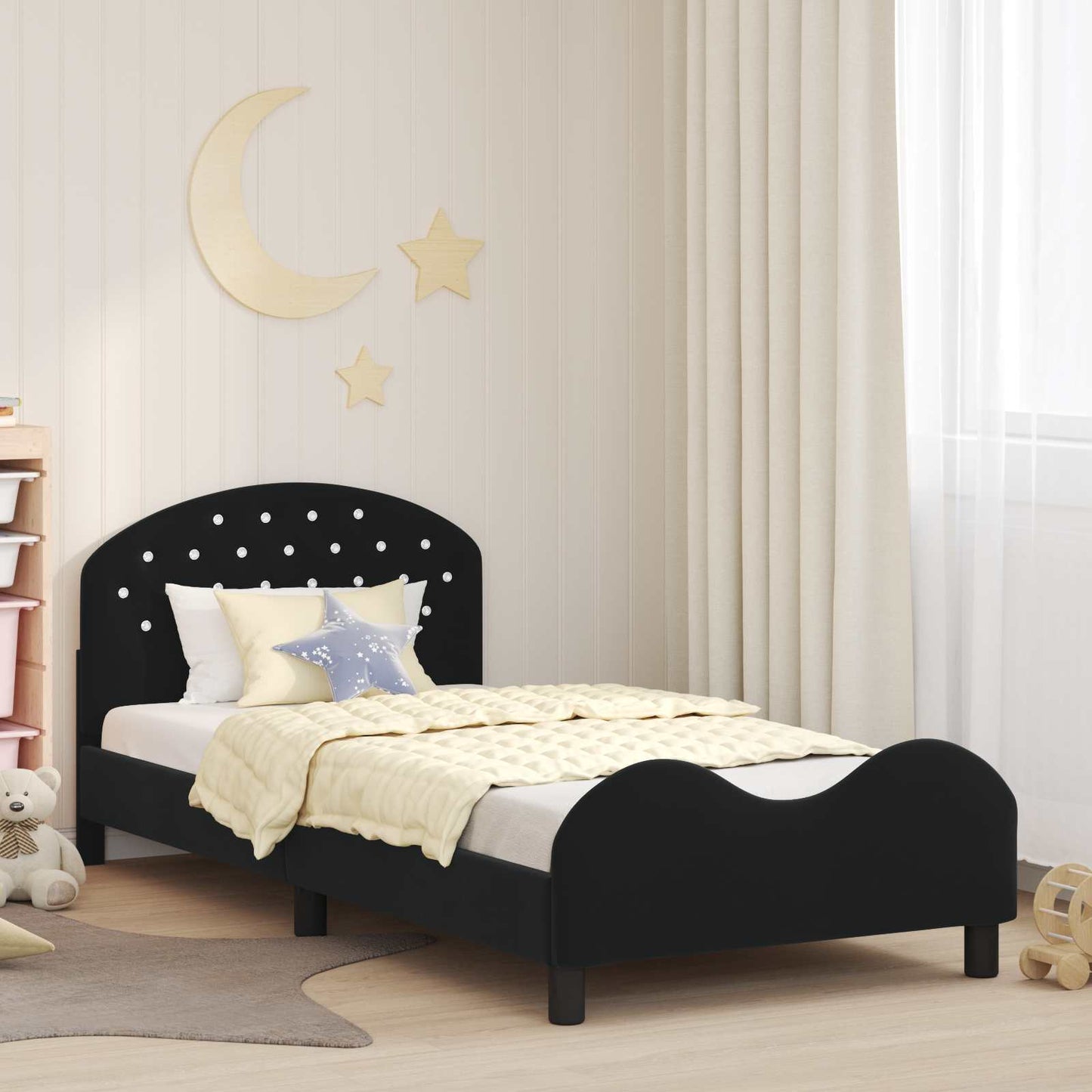 Struttura letto bambini con testata Nero 90 x 190 cm Velluto