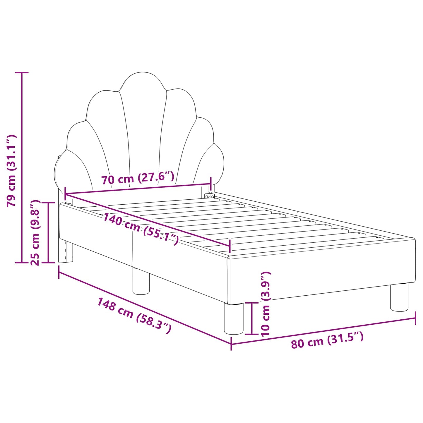 Struttura letto per bambini con testata Verde Mare 70 x 140 cm