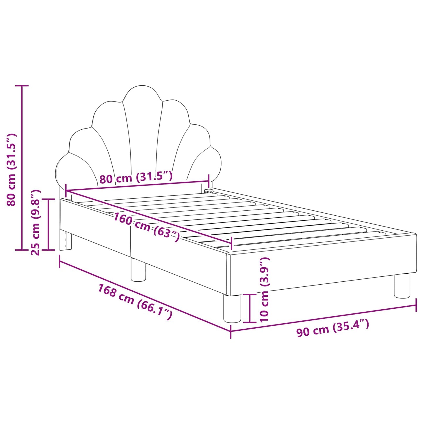 Struttura letto bambini con testata Viola 80 x 160 cm Velluto