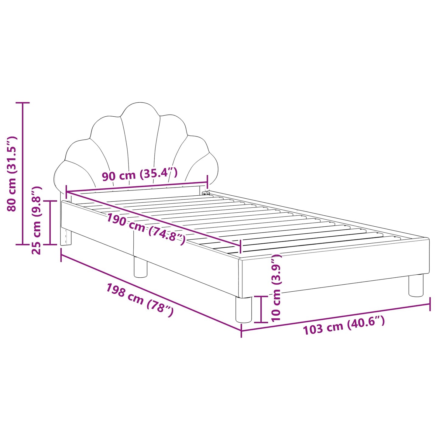Struttura letto bambini con testata Grigio Scuro 90 x 190 cm | homemem39