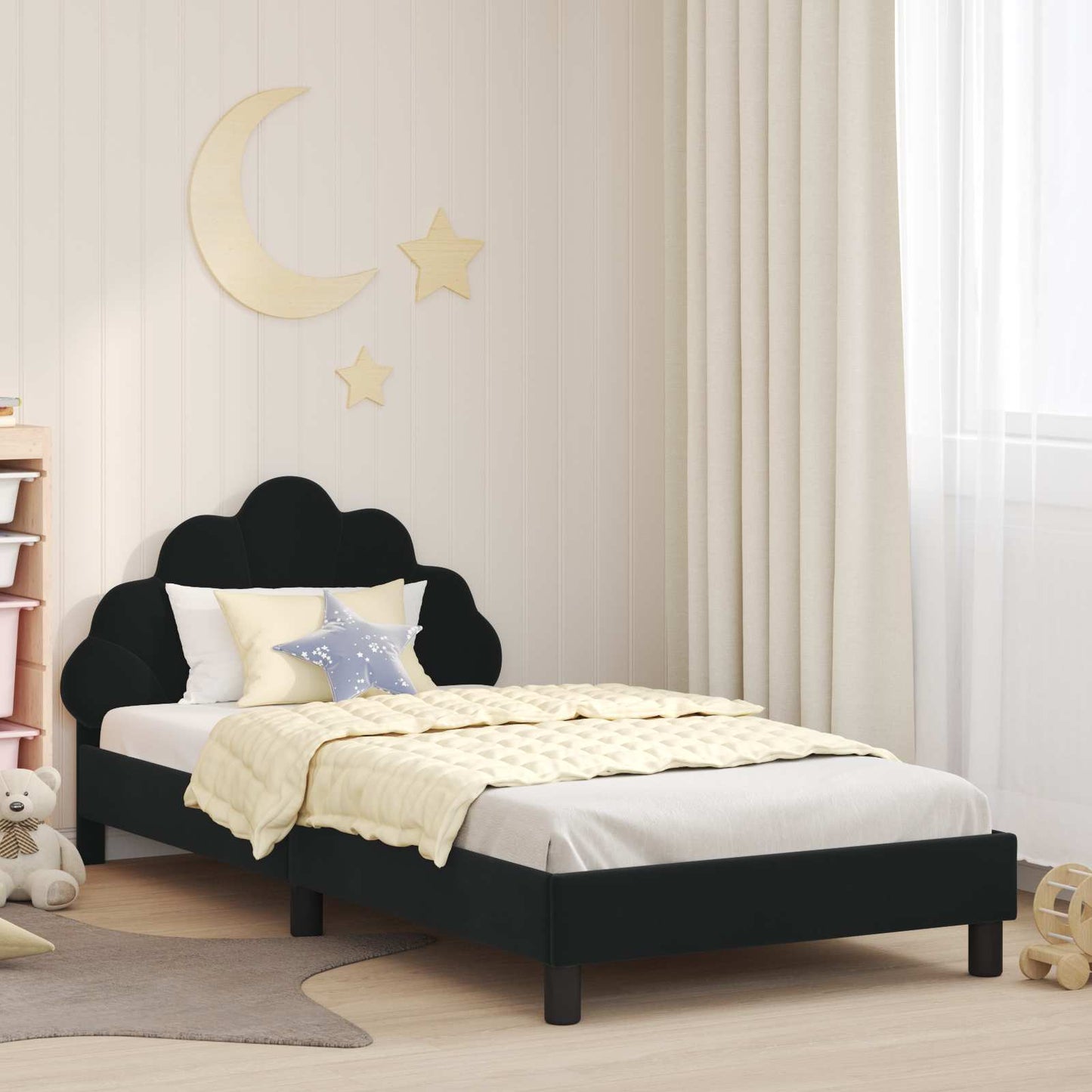 Struttura letto bambini con testata Nero 90 x 190 cm Velluto
