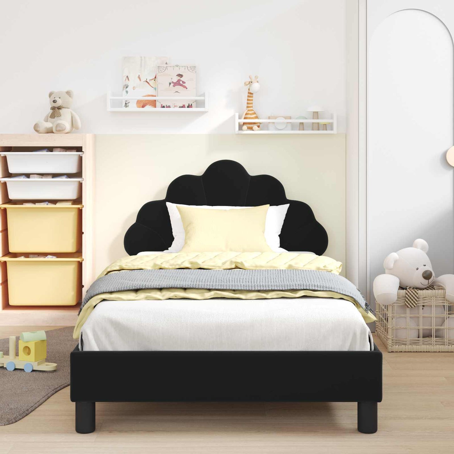 Struttura letto bambini con testata Nero 90 x 190 cm Velluto