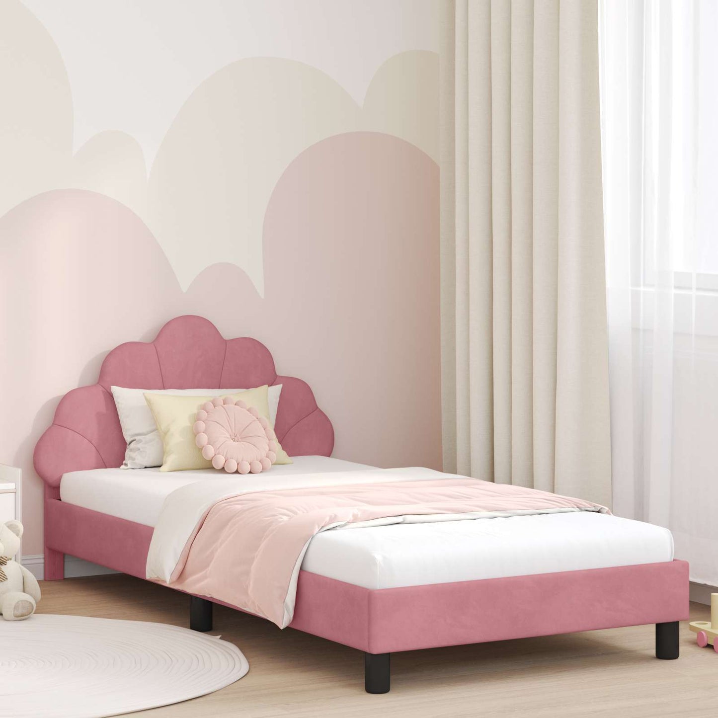Struttura letto bambini con testata Rosa 90 x 190 cm Velluto