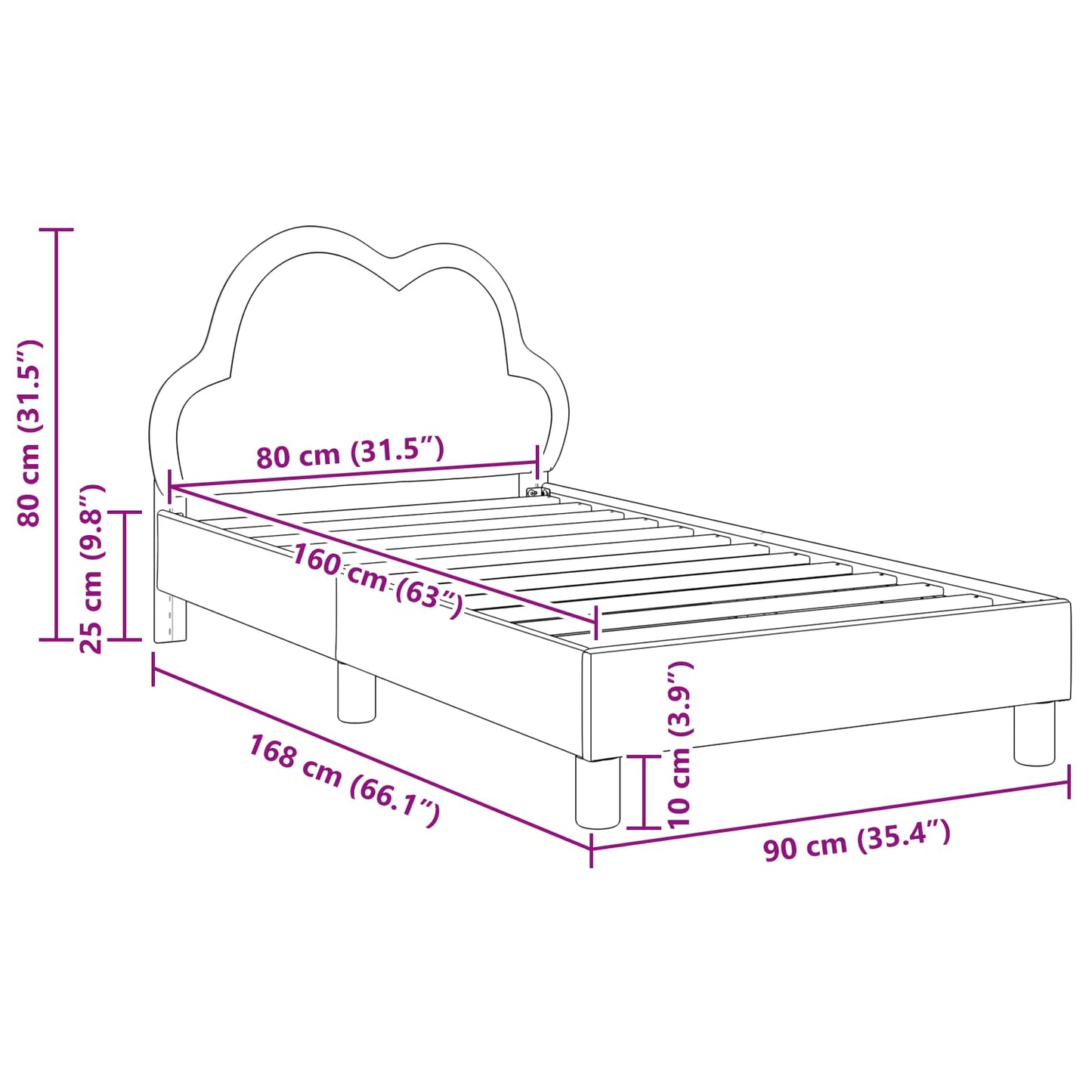 Struttura letto bambini con testata Rosa 80 x 160 cm PU