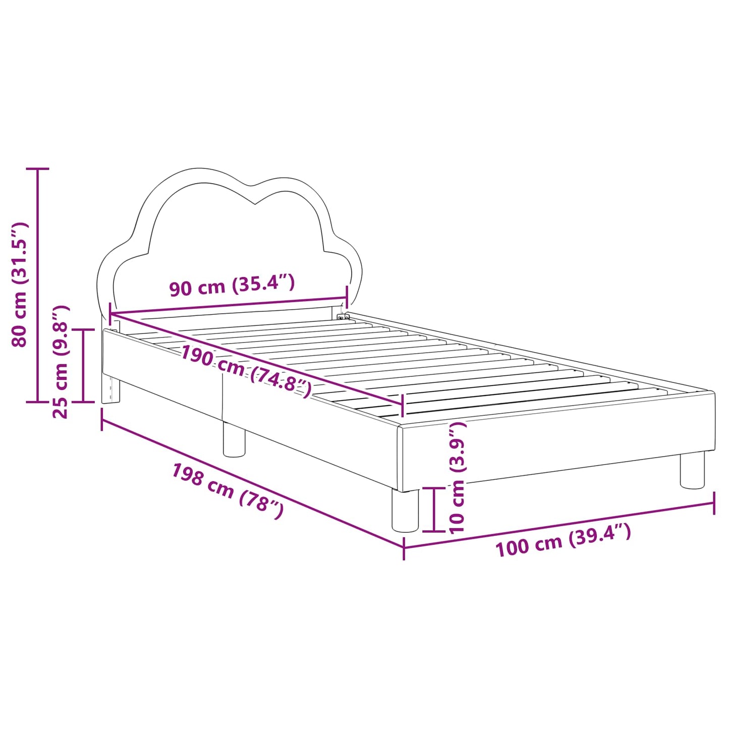 Struttura letto bambini con testata Rosa 90 x 190 cm PU