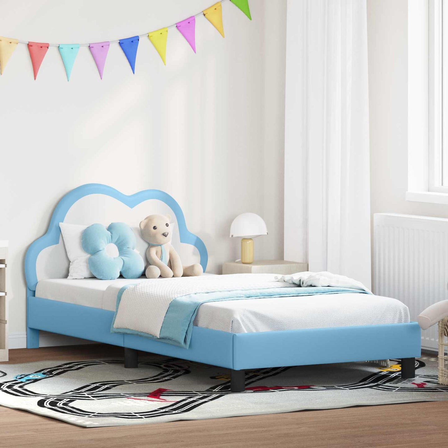 Struttura letto bambini con testata Blu 90 x 190 cm PU