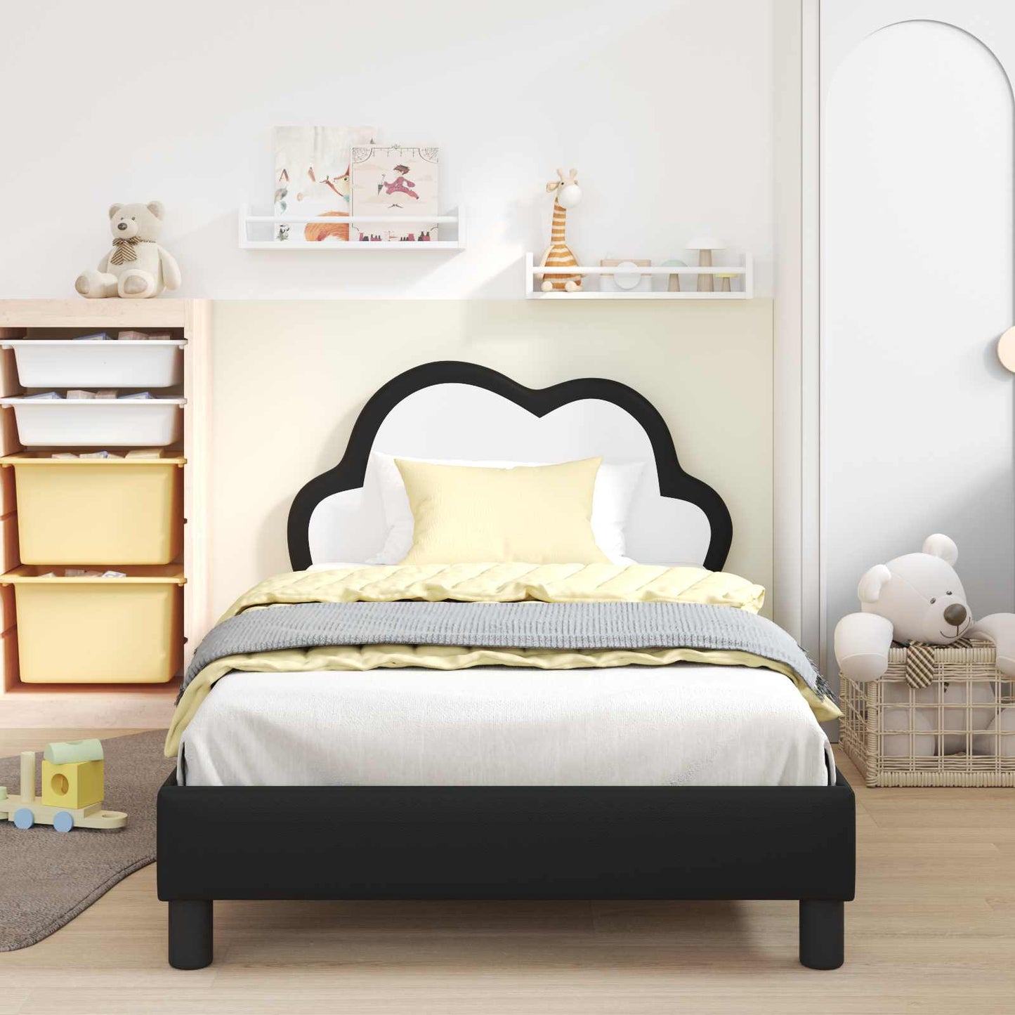 Struttura letto bambini con testata Nero 90 x 190 cm PU