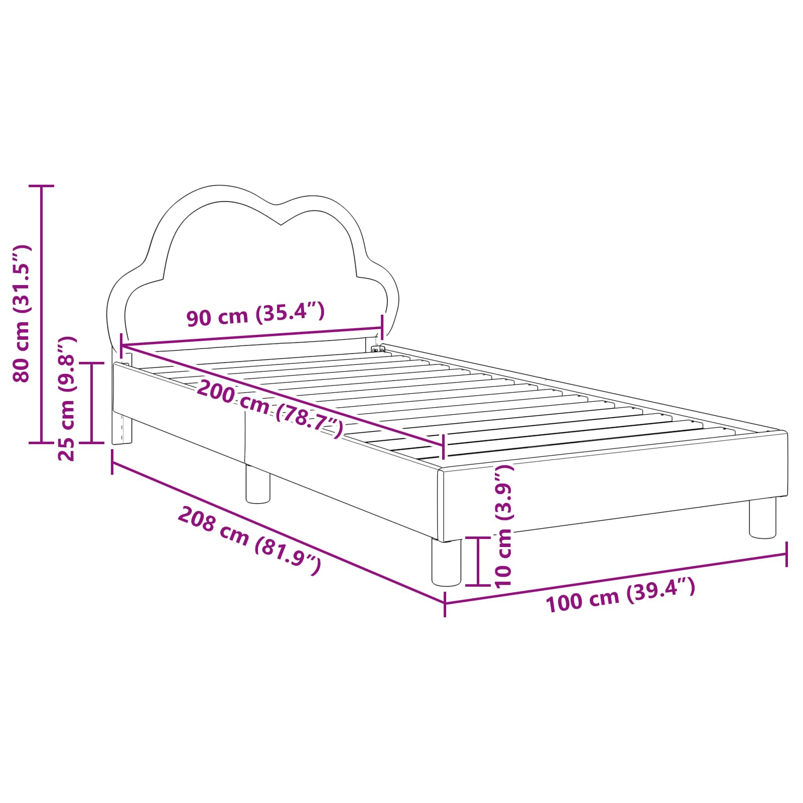 Struttura letto bambini con testata Grigio Chiaro 90 x 200 cm | homemem39