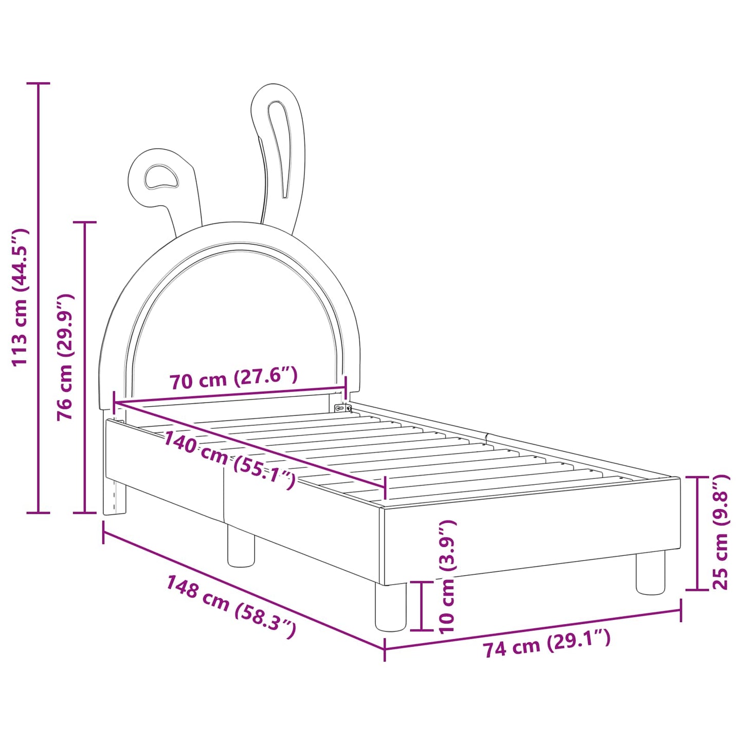 Struttura letto per bambini con testata Bianco 70 x 140 cm PU
