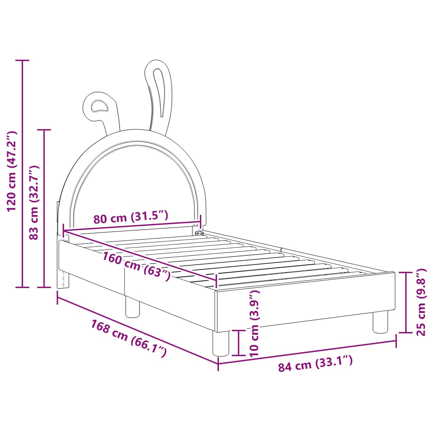 Struttura letto bambini con testata Rosa 80 x 160 cm PU