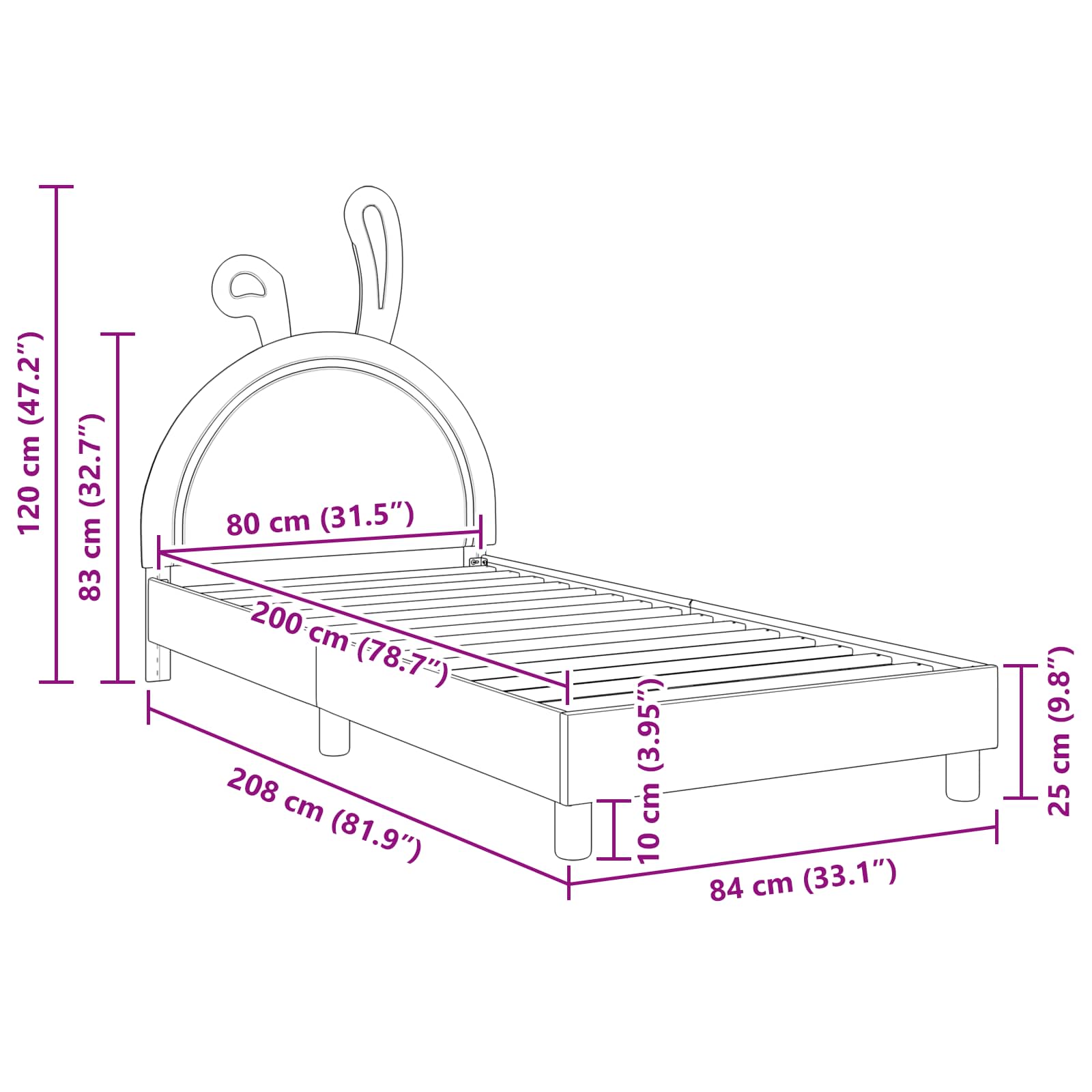 Struttura letto bambini con testata Rosa 80 x 200 cm PU | homemem39