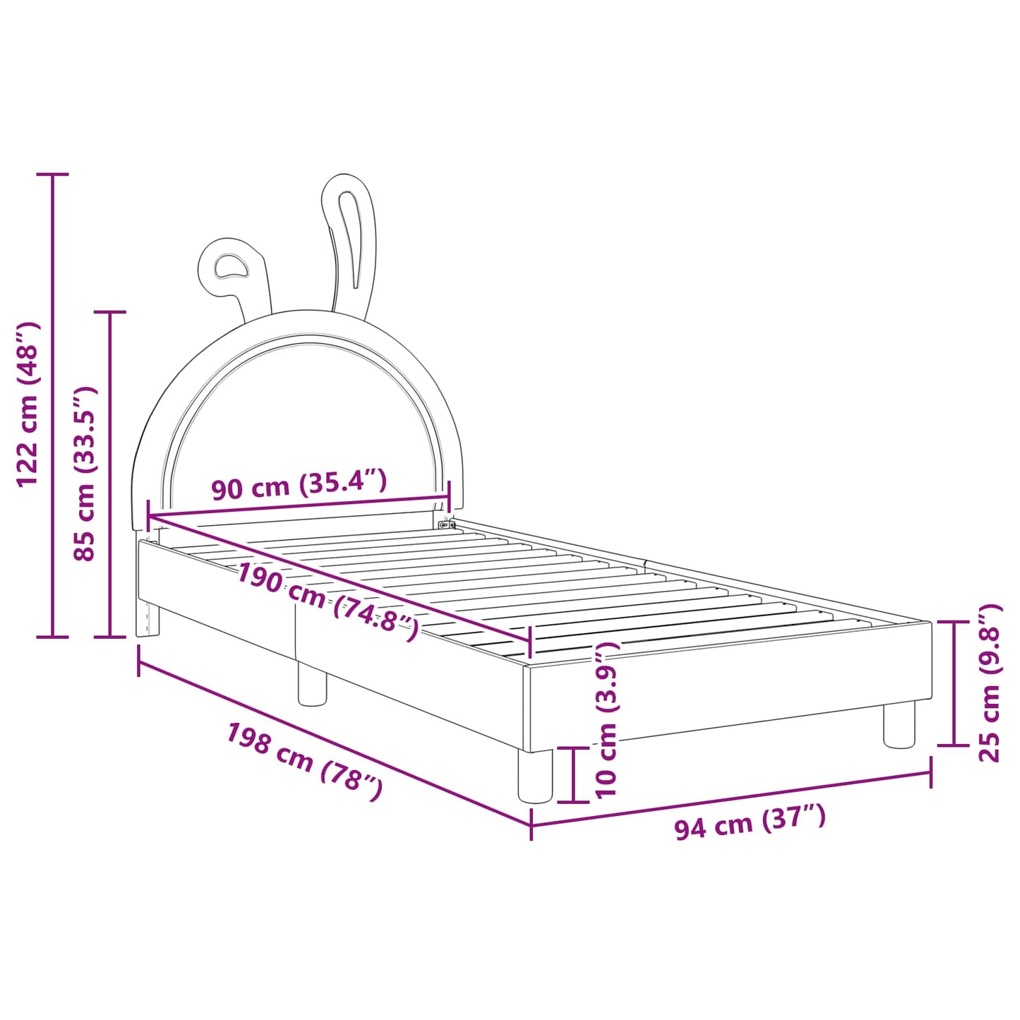 Struttura letto bambini con testata Rosa 90 x 190 cm PU | homemem39