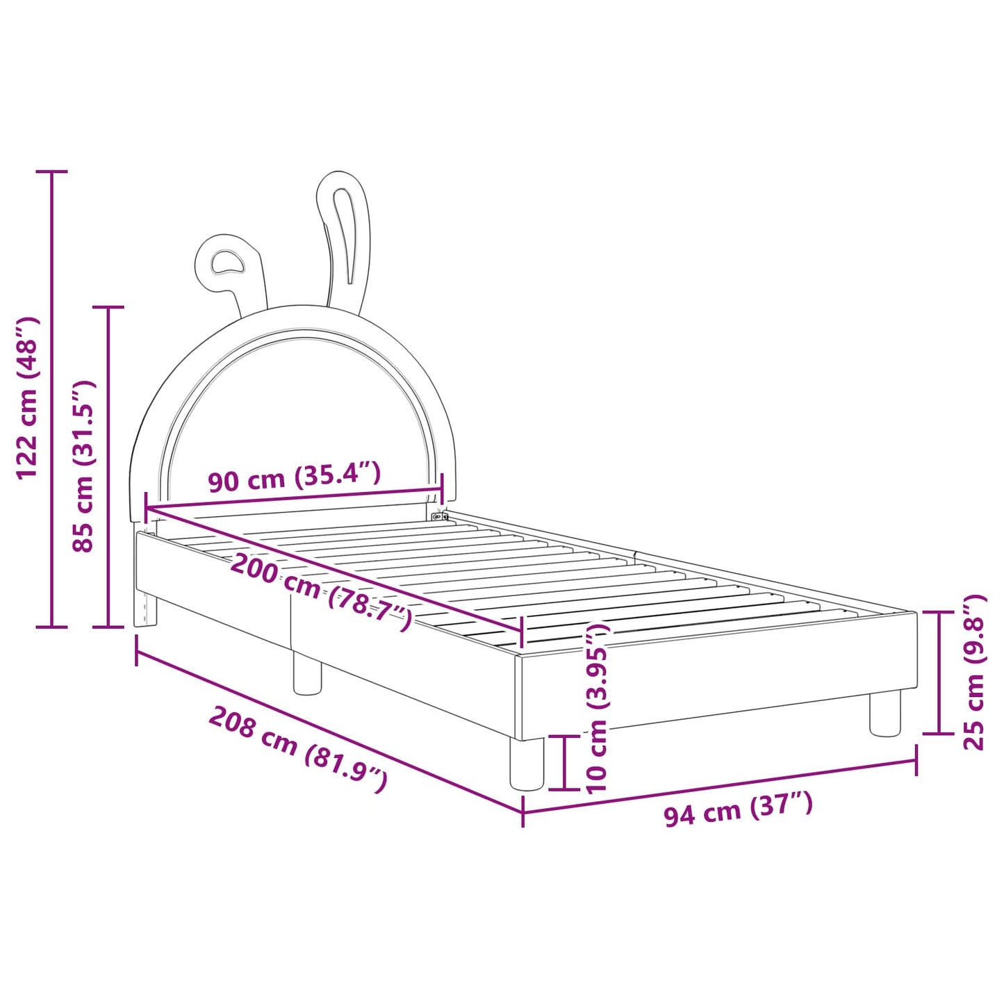 Struttura letto bambini con testata Grigio chiaro 90 x 200 cm